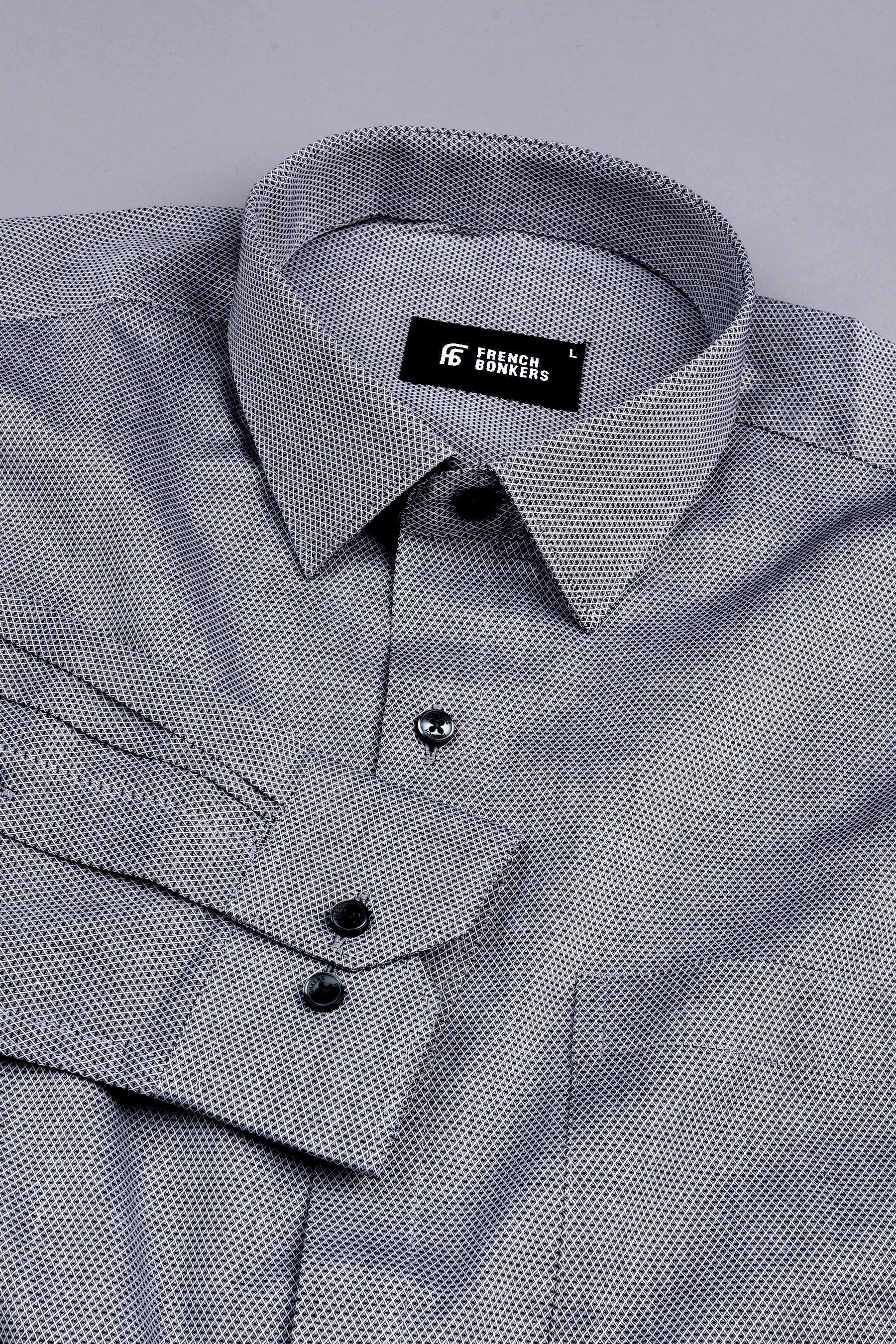 White with light black rhombus shape jacquard shirt