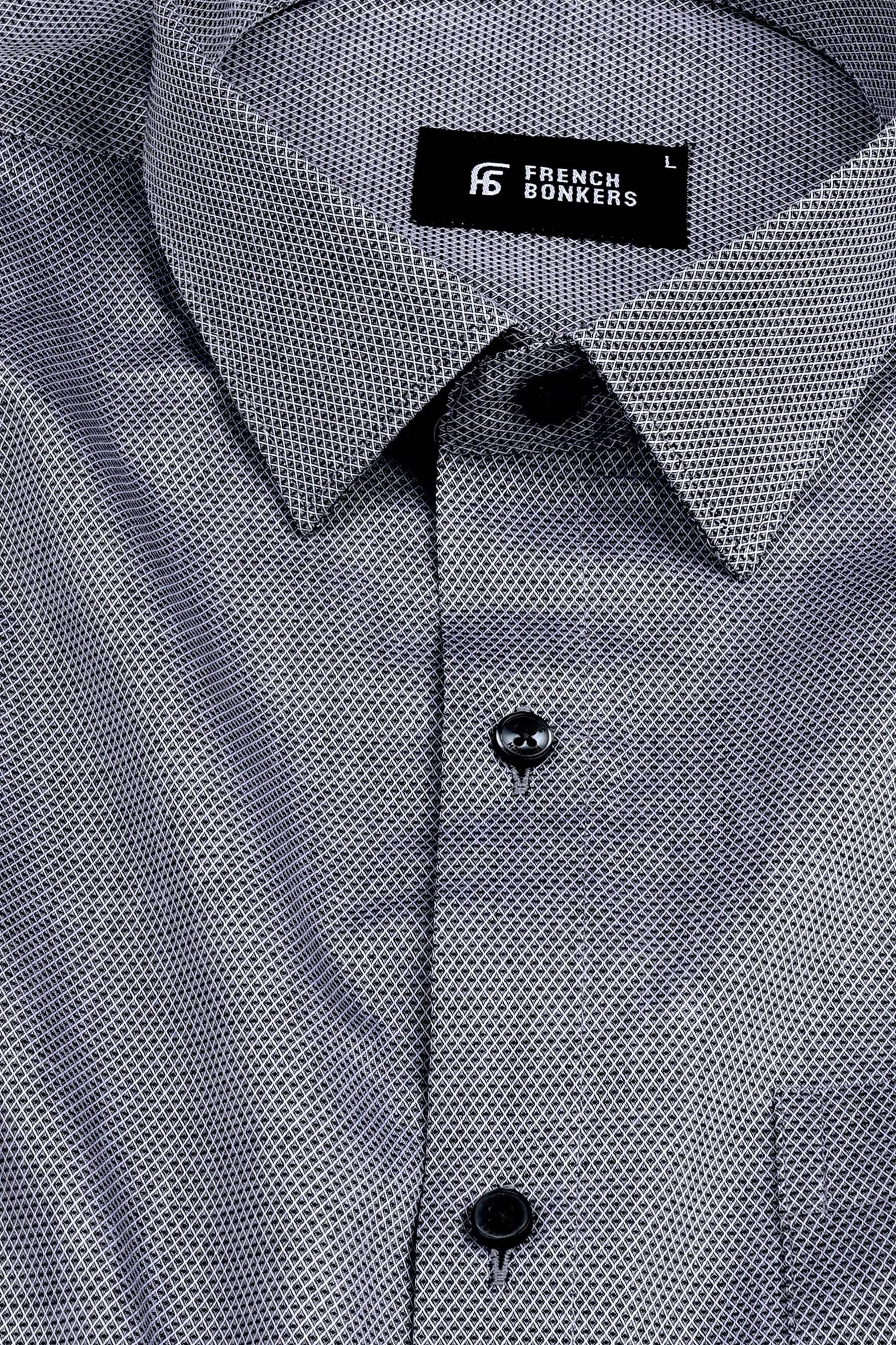 White with light black rhombus shape jacquard shirt