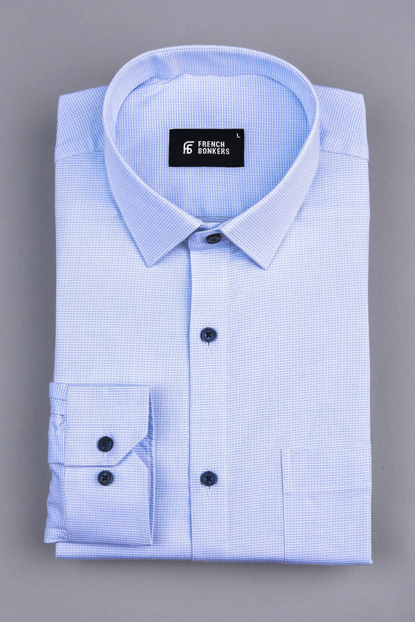 White with light sky blue square shape jacquard shirt