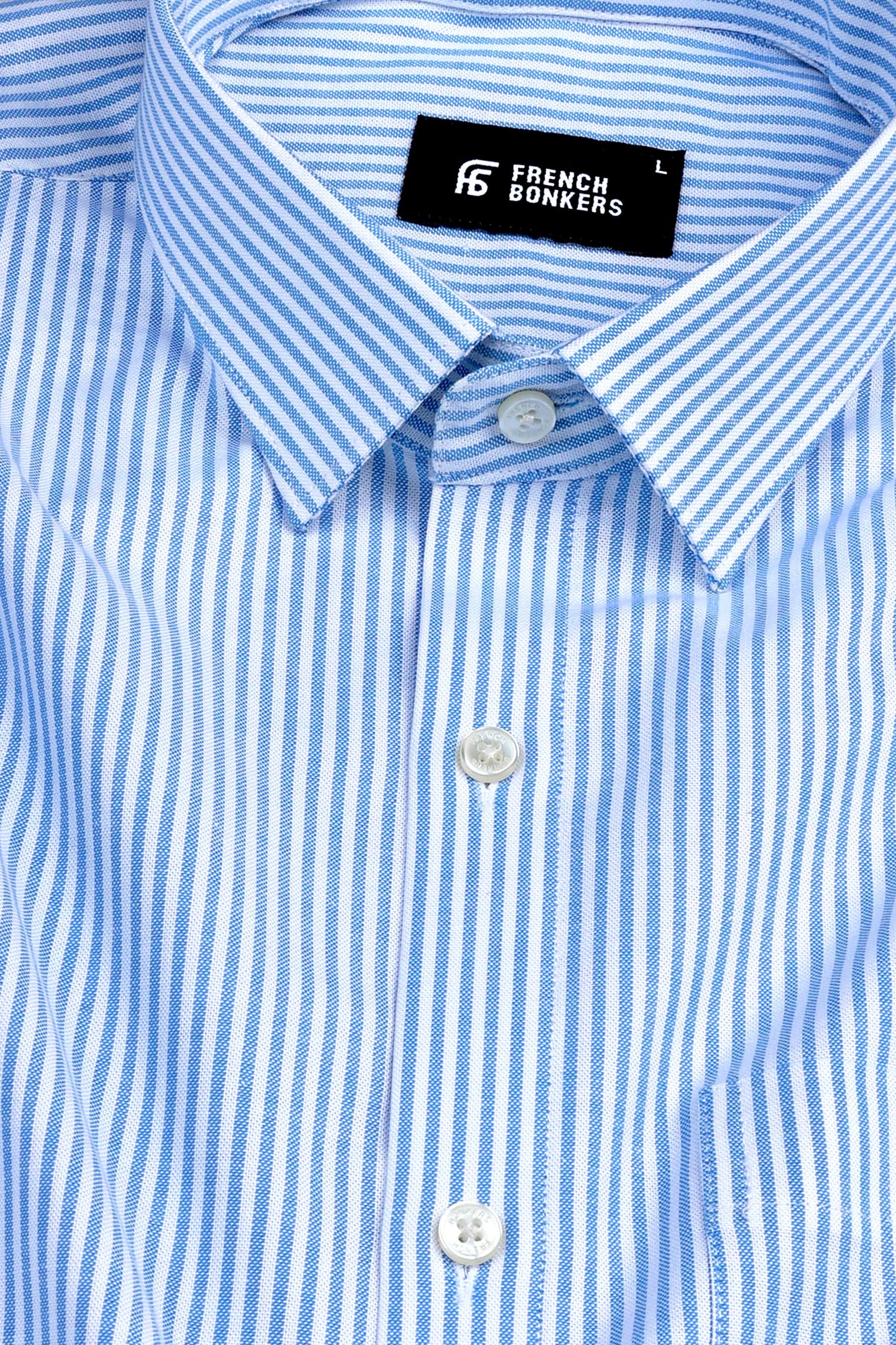 White with light sky blue line oxford stripe shirt