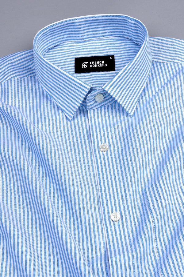 White with light sky blue line oxford stripe shirt