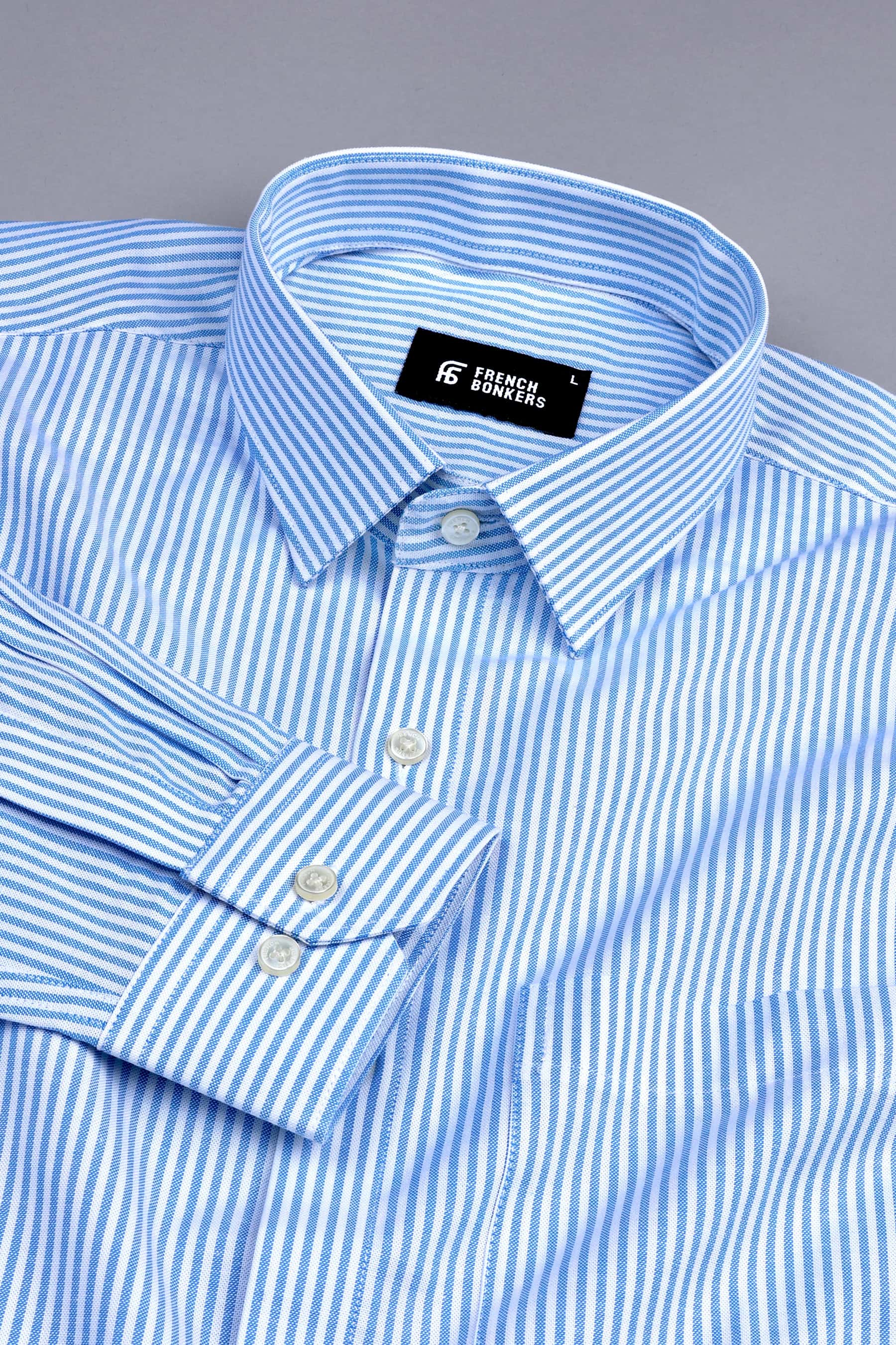 White with light sky blue line oxford stripe shirt