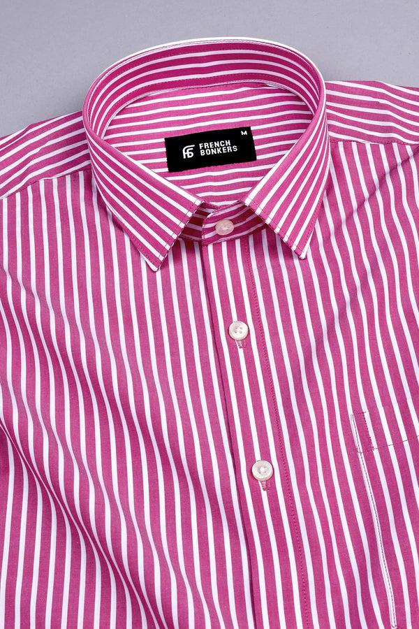 Dark Pink with white pencil stripe shirt