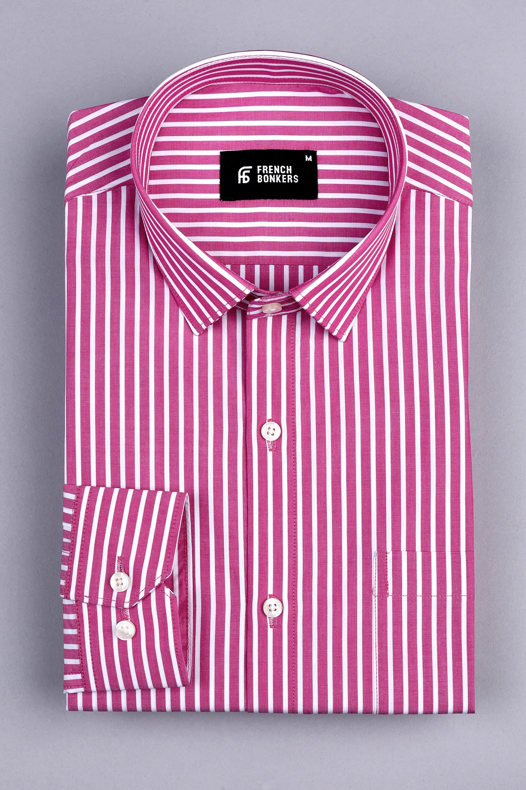 Dark Pink with white pencil stripe shirt