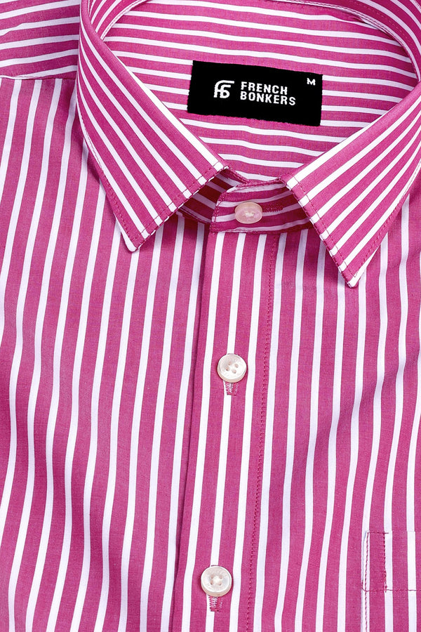 Dark Pink with white pencil stripe shirt