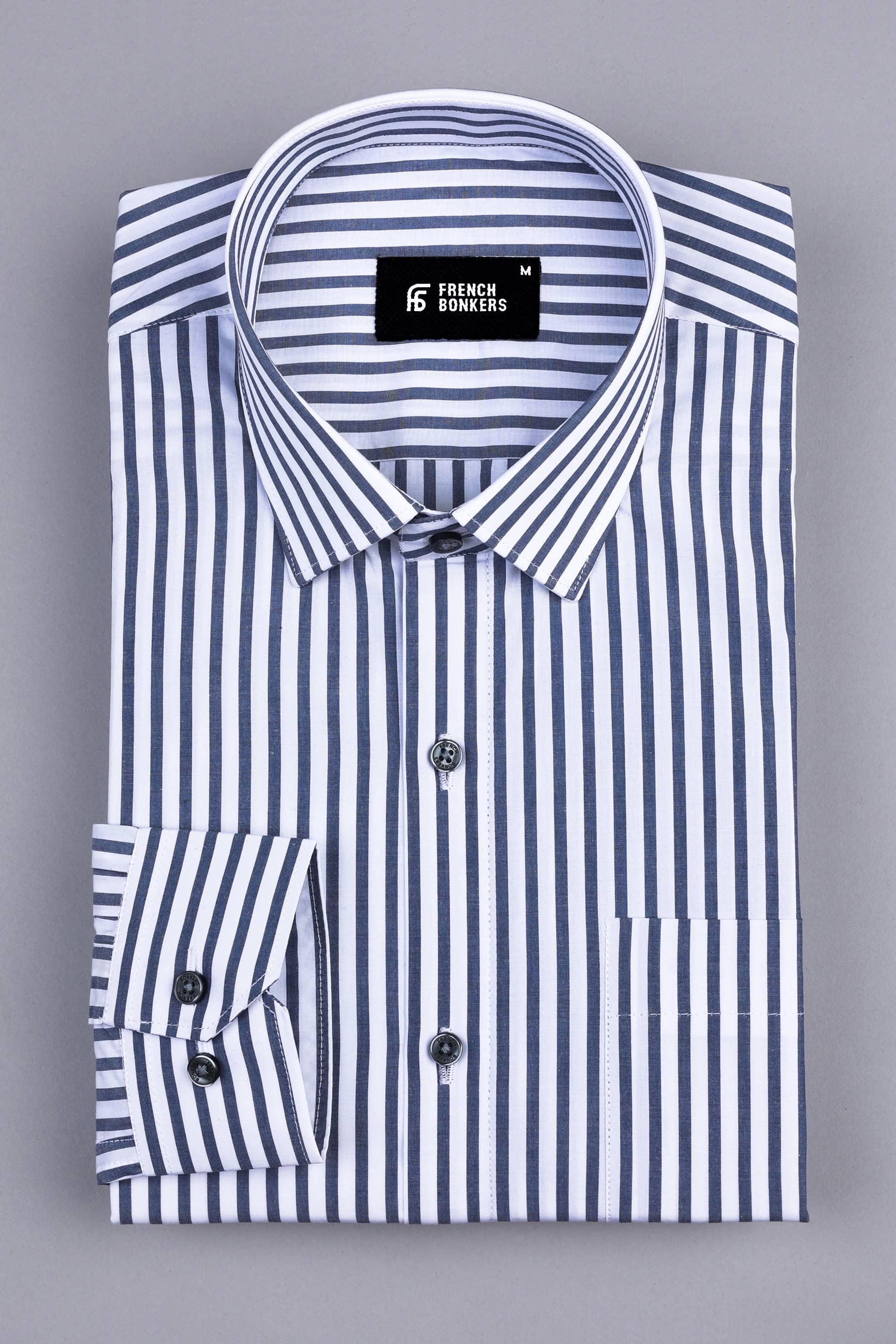 Light grey with white Regency stripe shirt