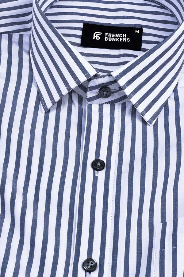 Light grey with white Regency stripe shirt