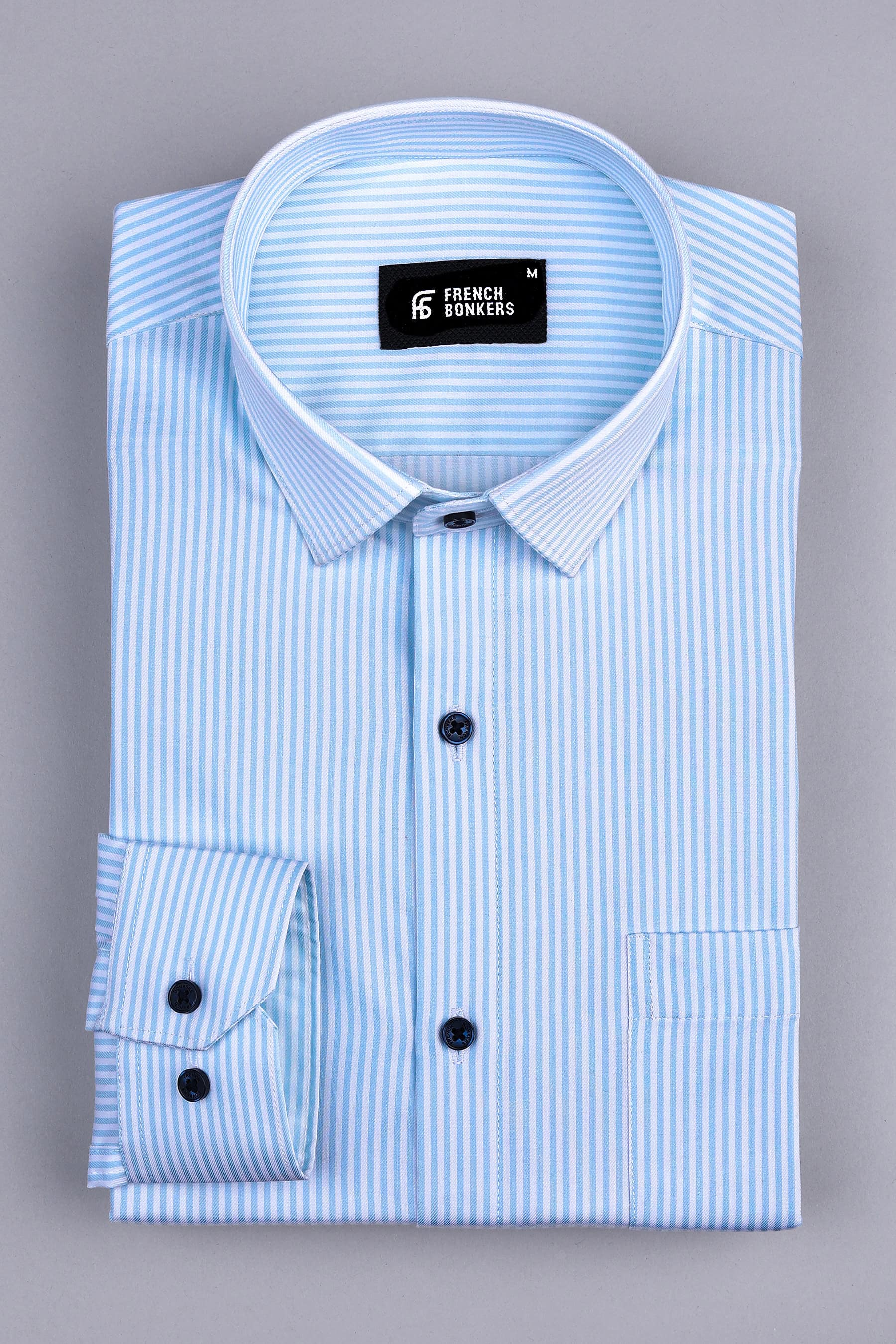 Light sky blue with white twill texture pin stripe shirt