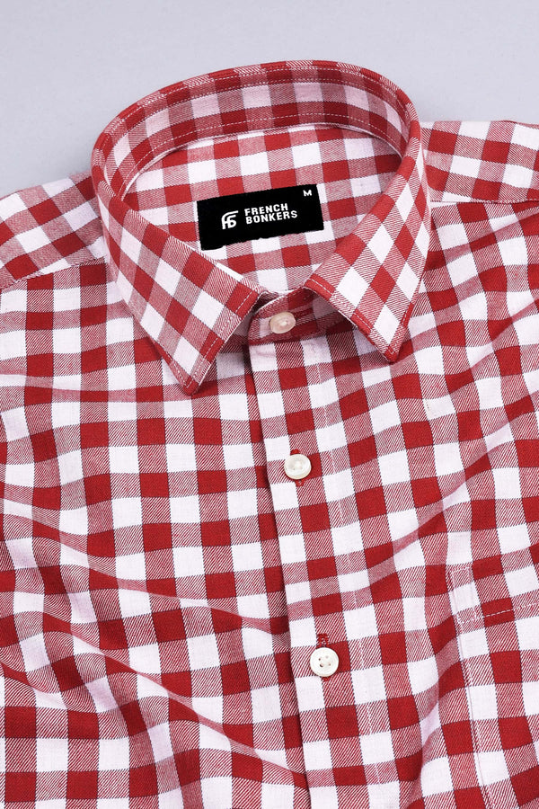 Charry red with cream twill texture check shirt