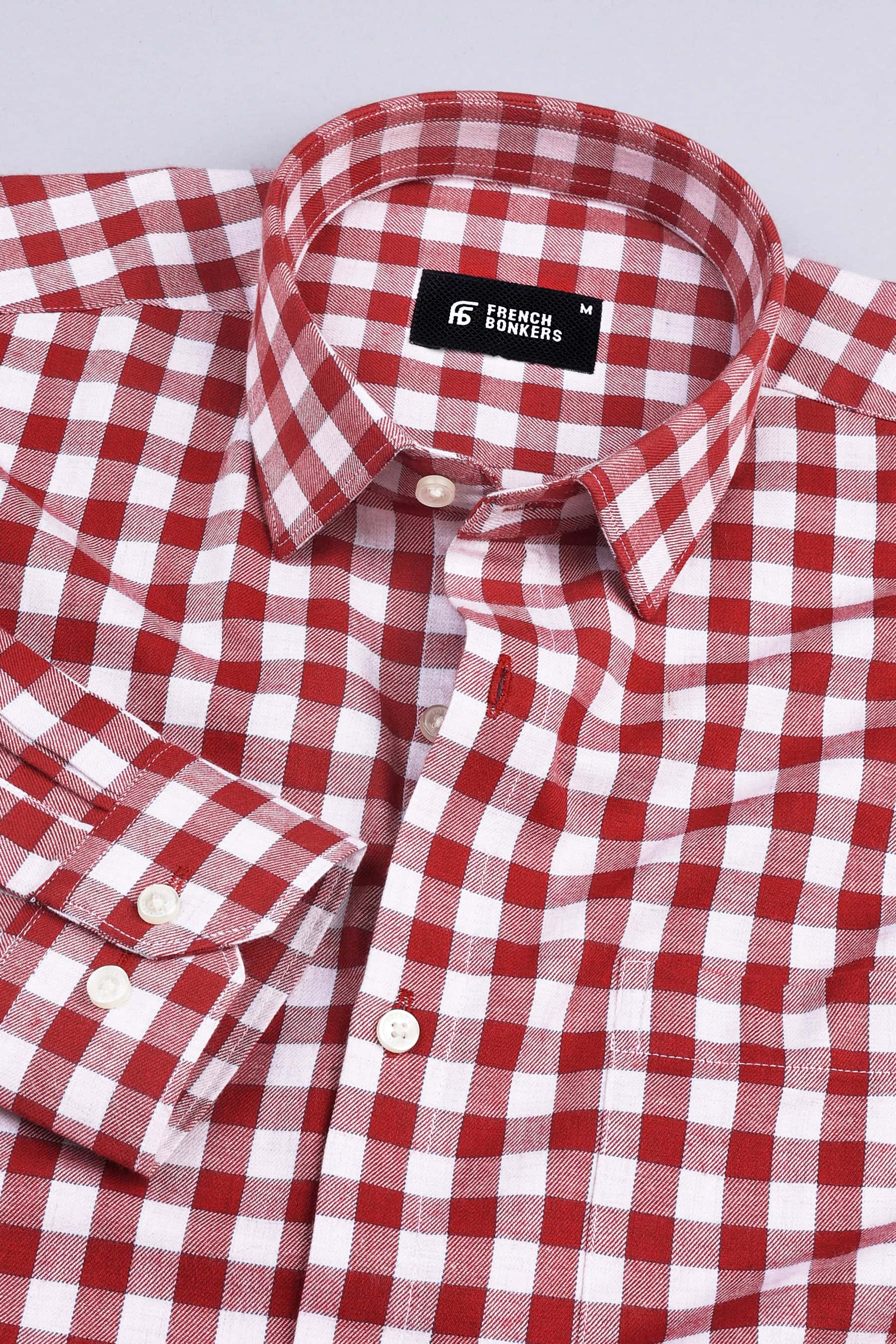 Charry red with cream twill texture check shirt