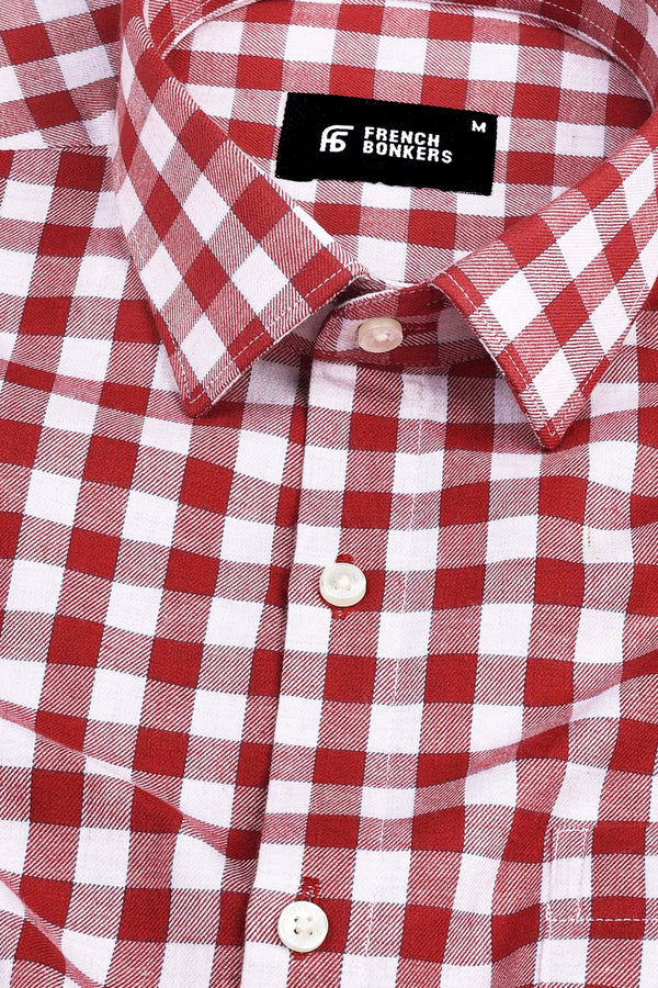 Charry red with cream twill texture check shirt