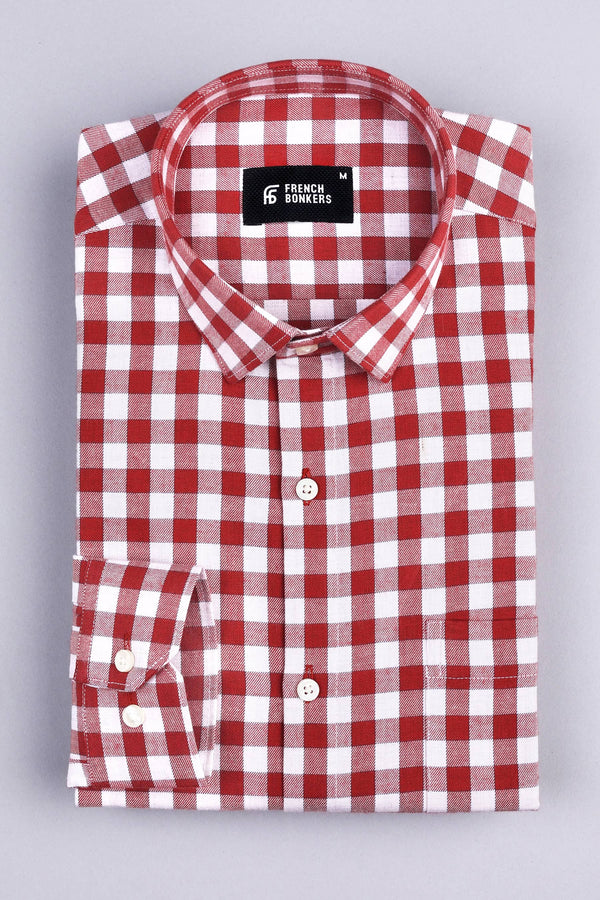 Charry red with cream twill texture check shirt