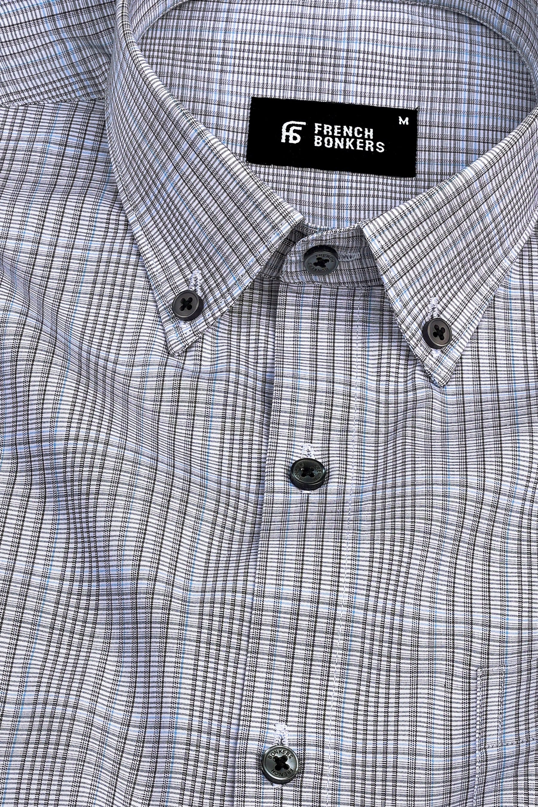 Grey with light sky blue line check shirt