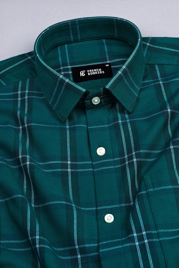 Poision green with white line windowpane check shirt