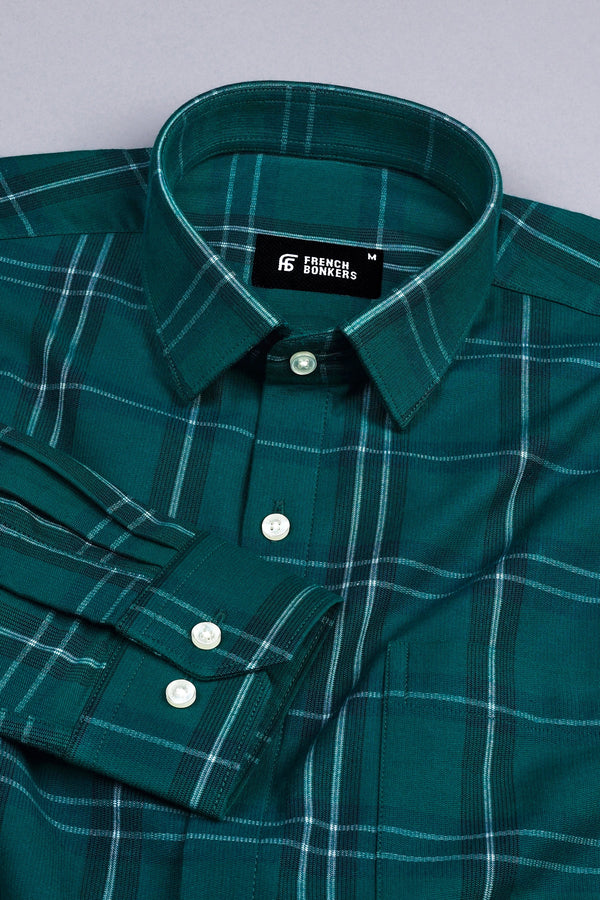 Poision green with white line windowpane check shirt