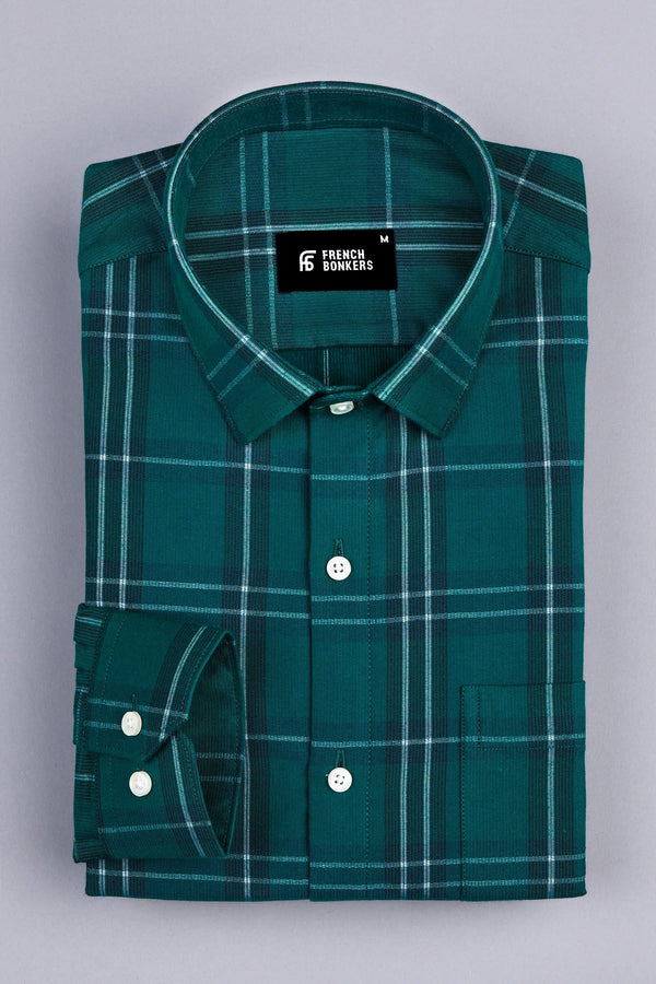 Poision green with white line windowpane check shirt