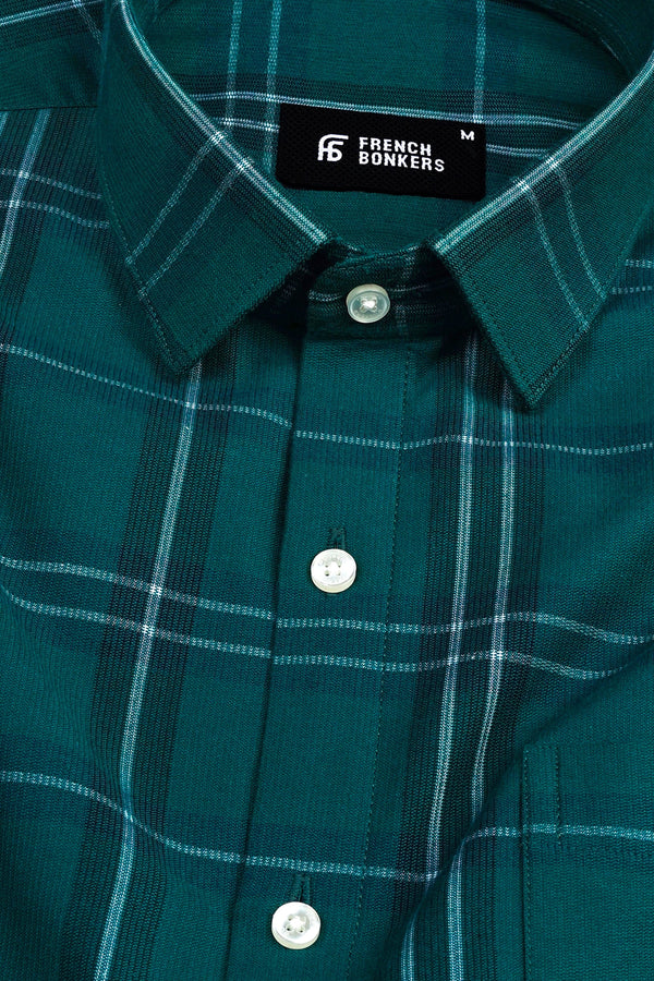 Poision green with white line windowpane check shirt