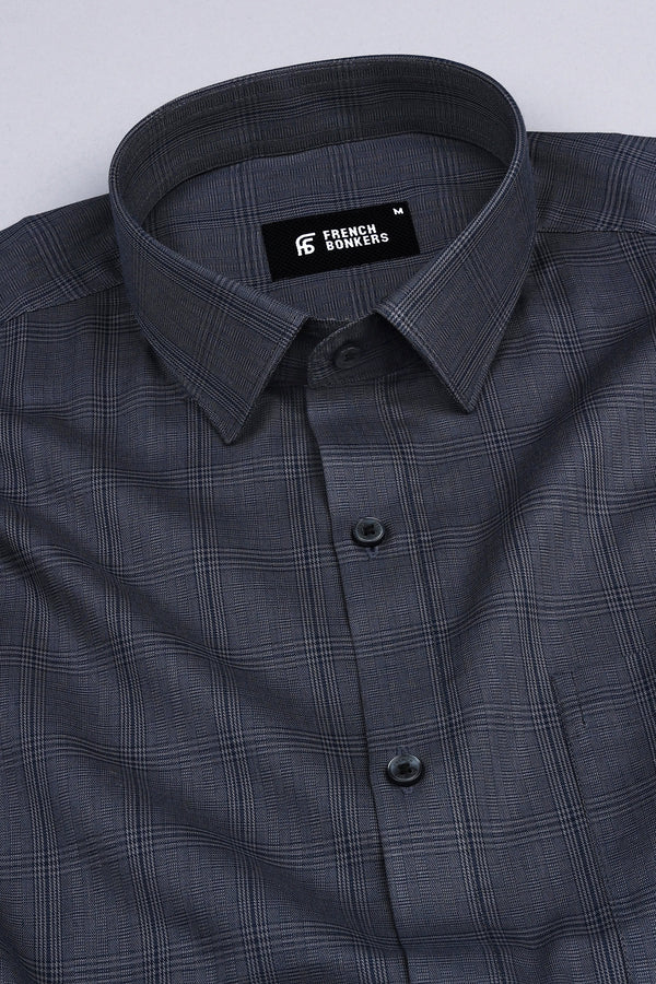 Dark grey with dark cream twill texture cotton shirt