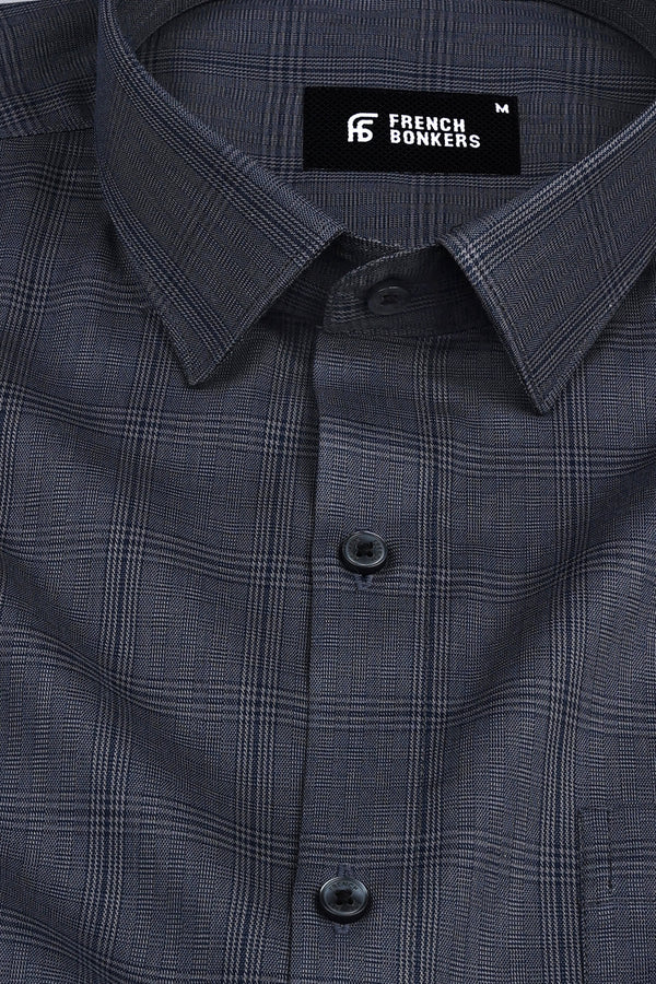 Dark grey with dark cream twill texture cotton shirt