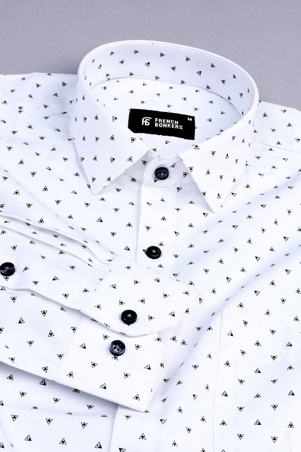 White with black up down triangle printed shirt