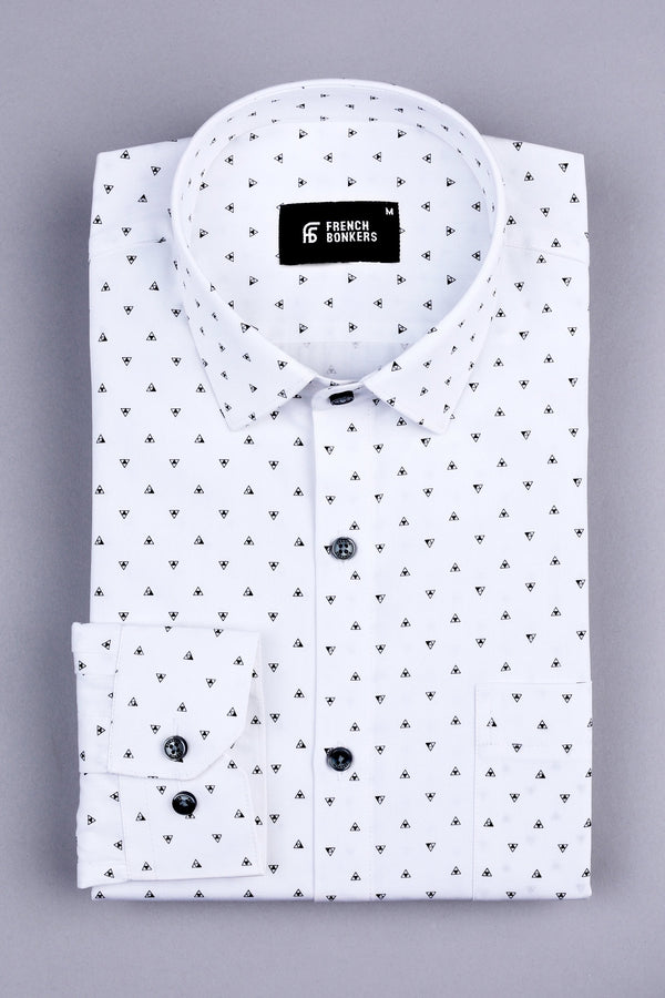 White with black up down triangle printed shirt