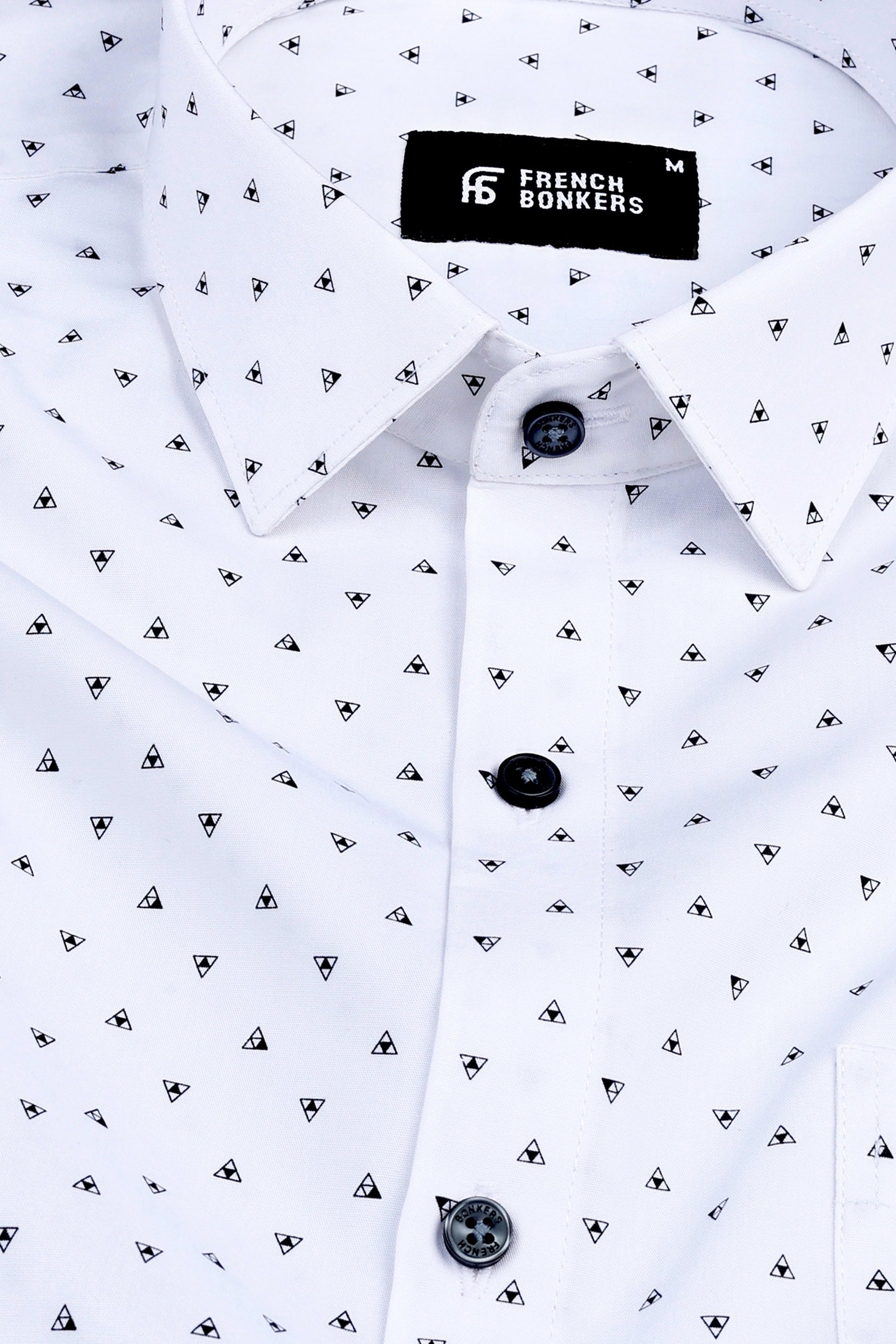 White with black up down triangle printed shirt