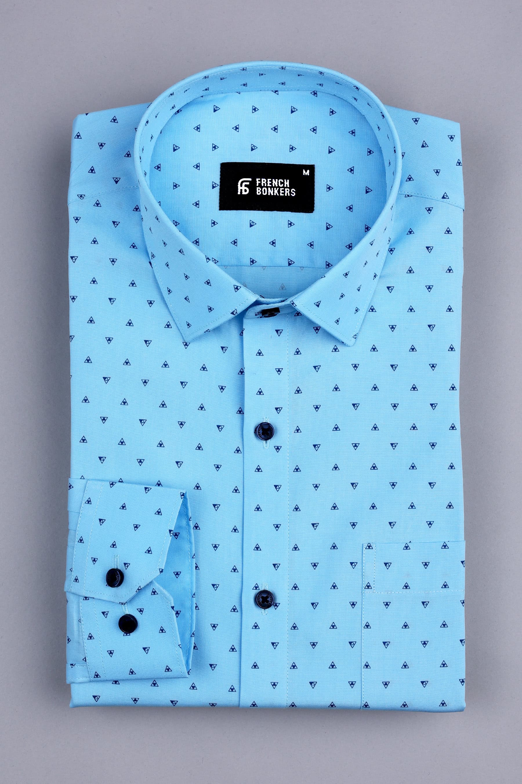 Sky blue with dark blue up down triangle printed shirt