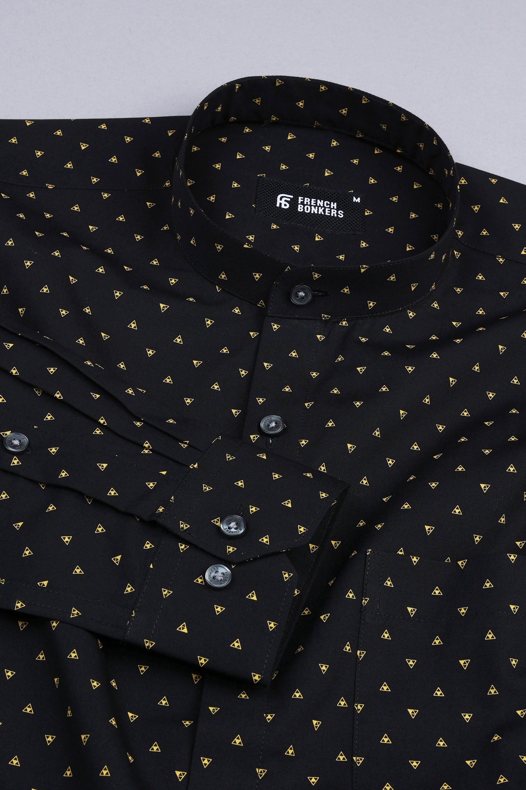 Jade black with yellow up down triangle printed shirt