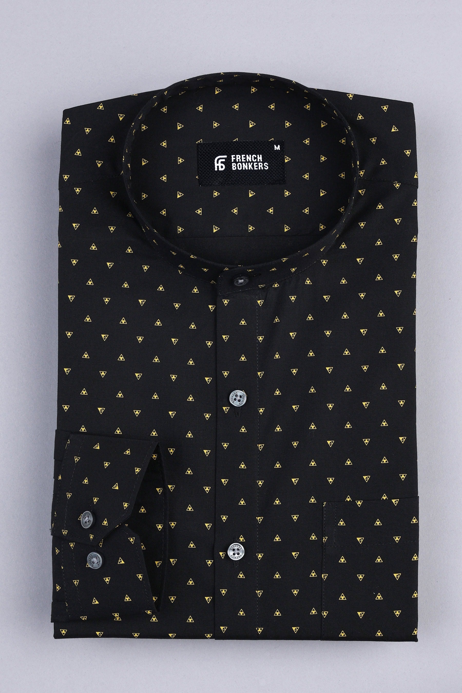 Jade black with yellow up down triangle printed shirt