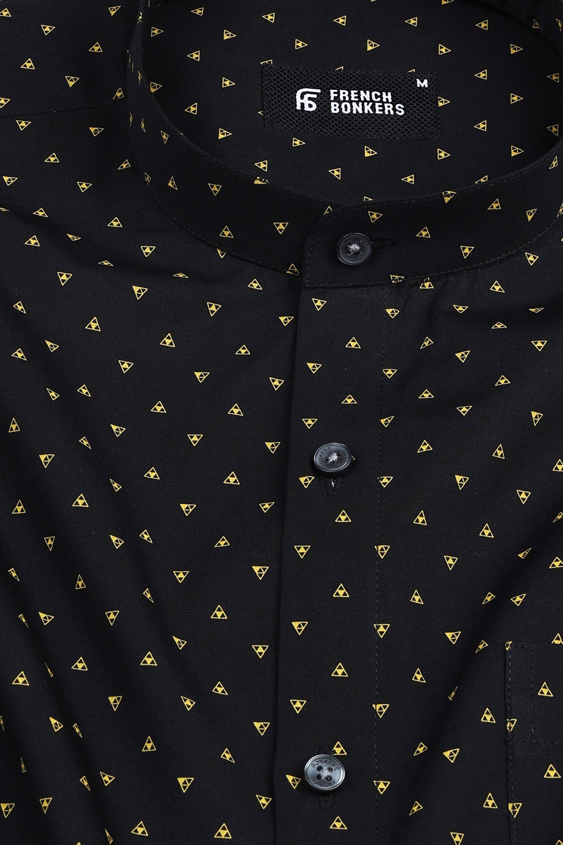 Jade black with yellow up down triangle printed shirt