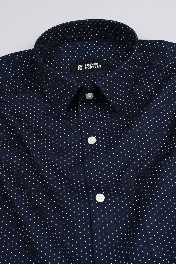 Dark blue with white dot polka printed shirt