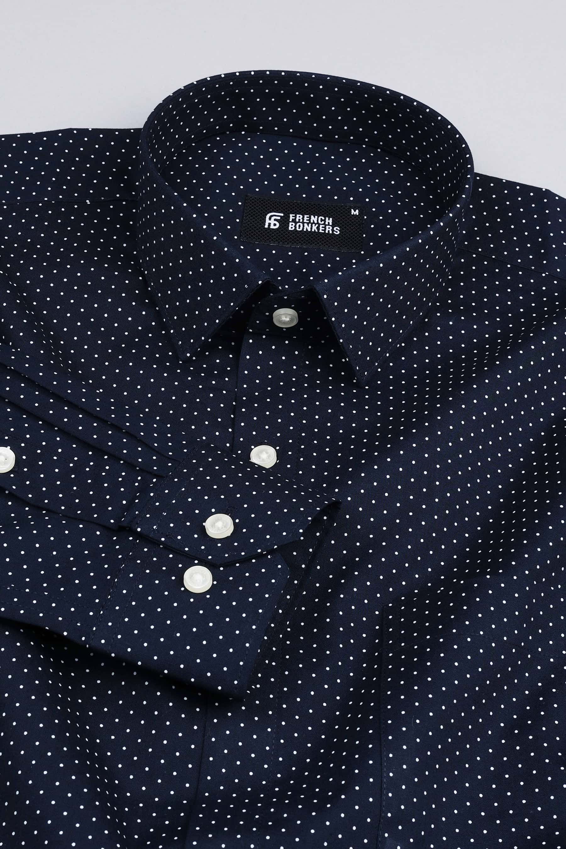 Dark blue with white dot polka printed shirt