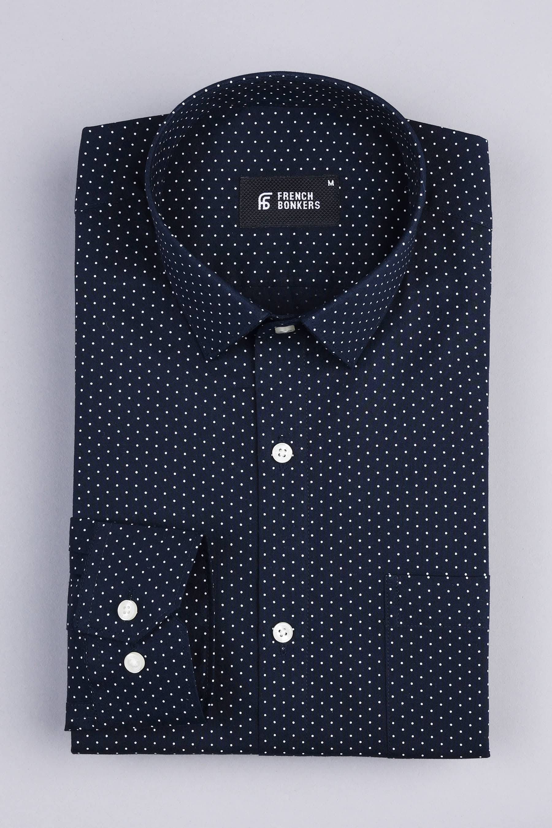 Dark blue with white dot polka printed shirt