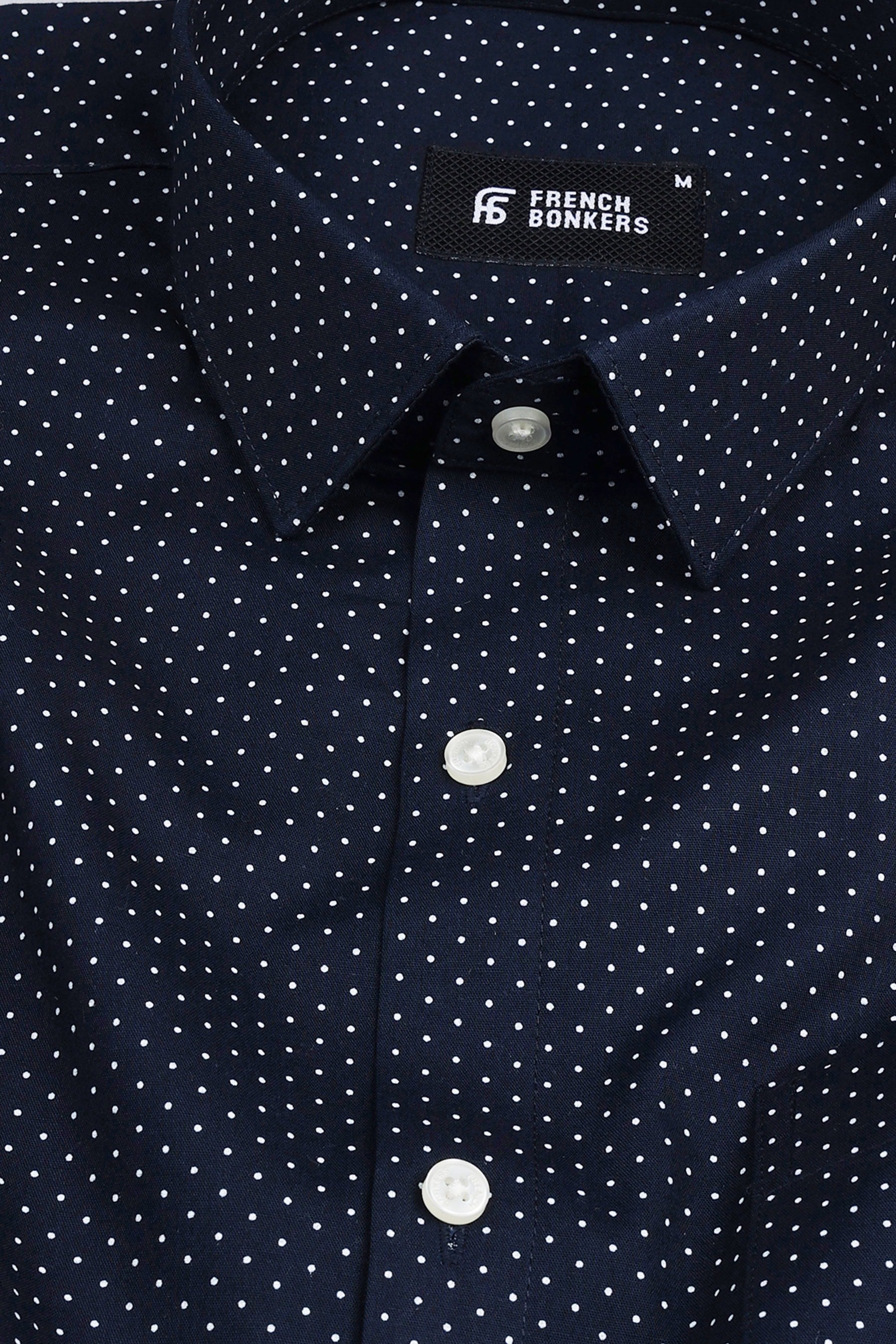 Dark blue with white dot polka printed shirt