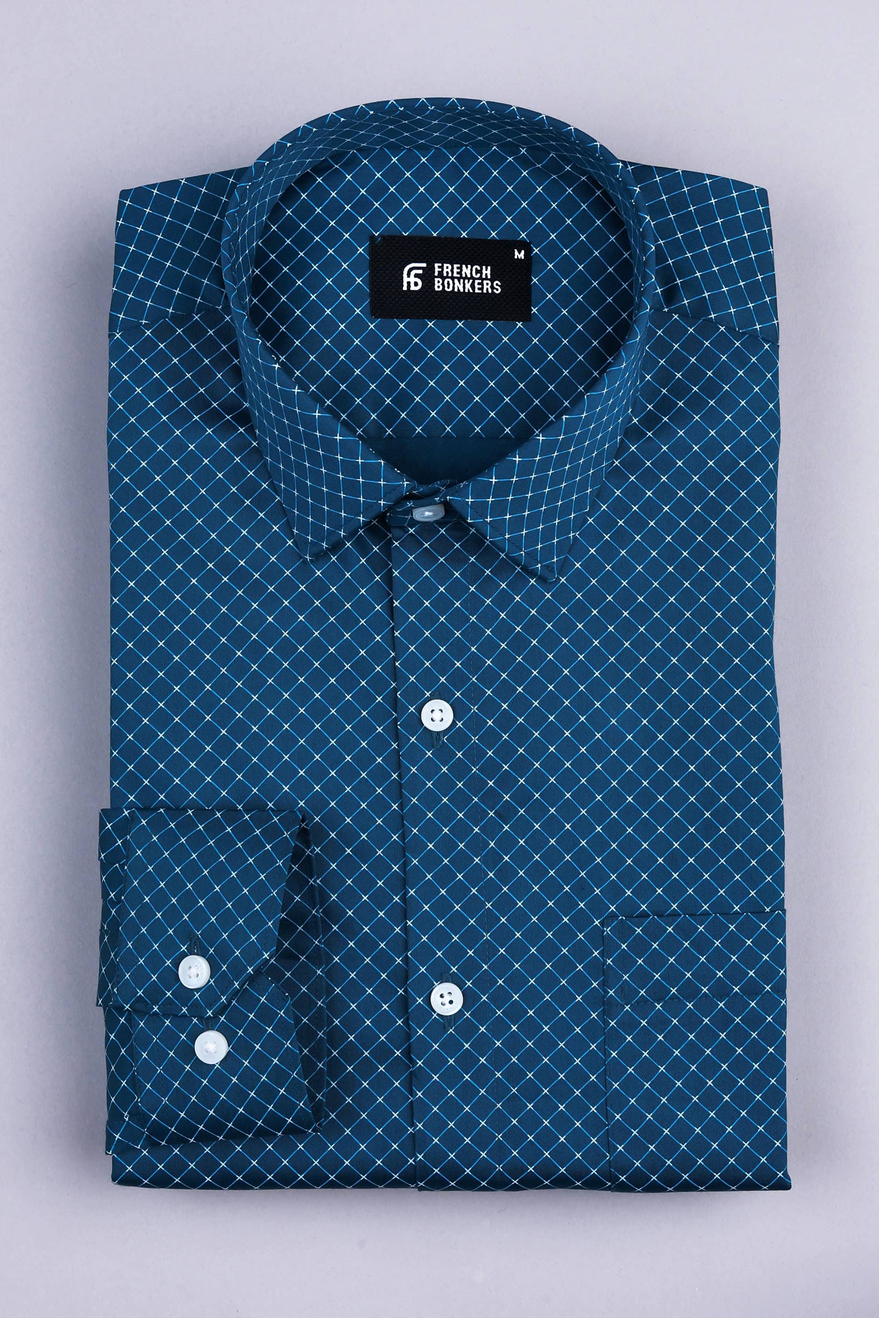 Royal blue with white rhombus shape printed shirt