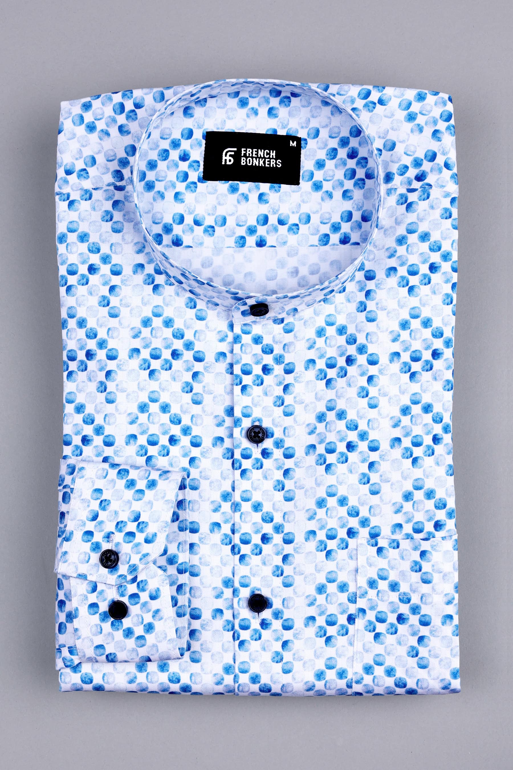 White with royal blue pinky finger printed shirt