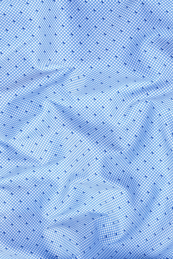 White with royal blue rhombus shape with square dot printed shirt