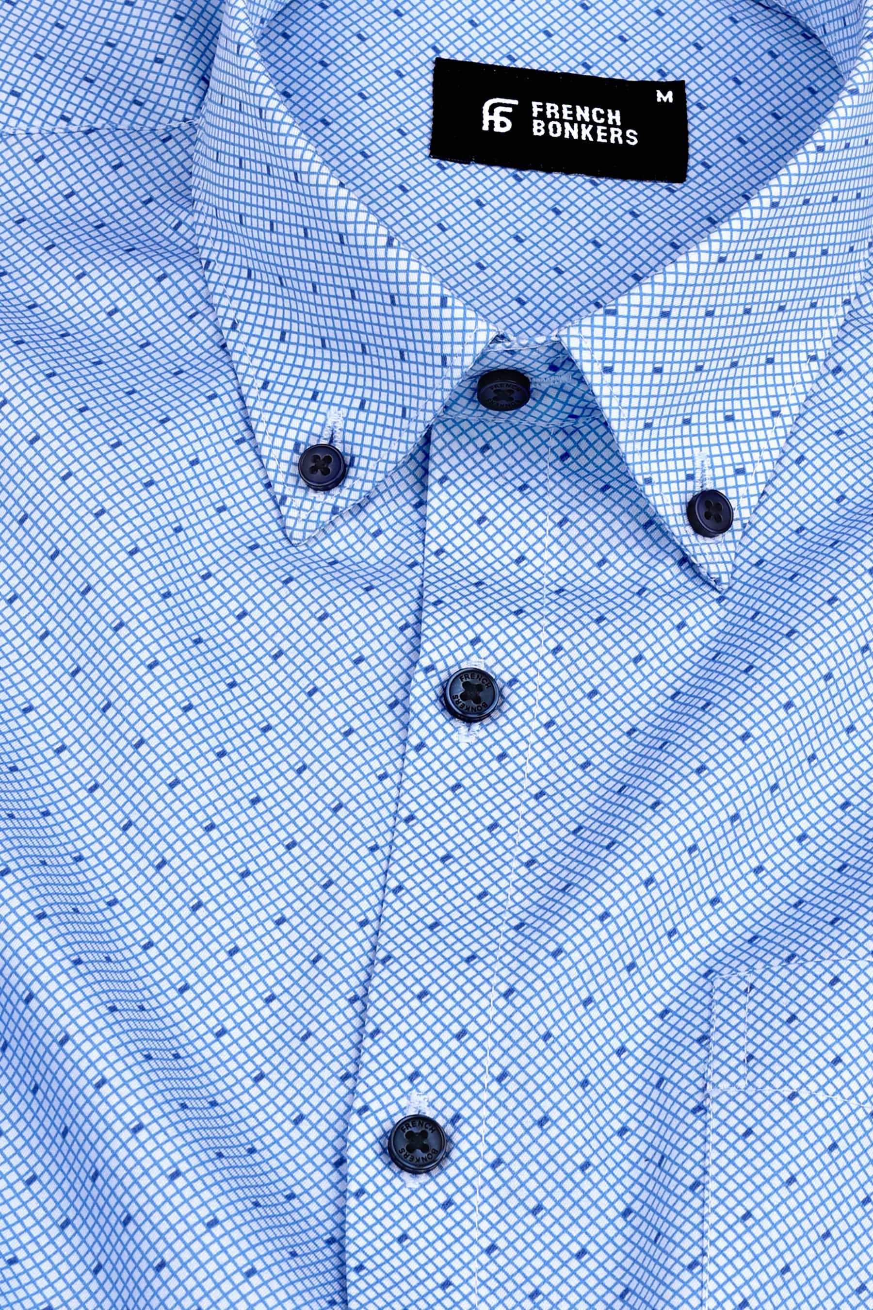 White with royal blue rhombus shape with square dot printed shirt