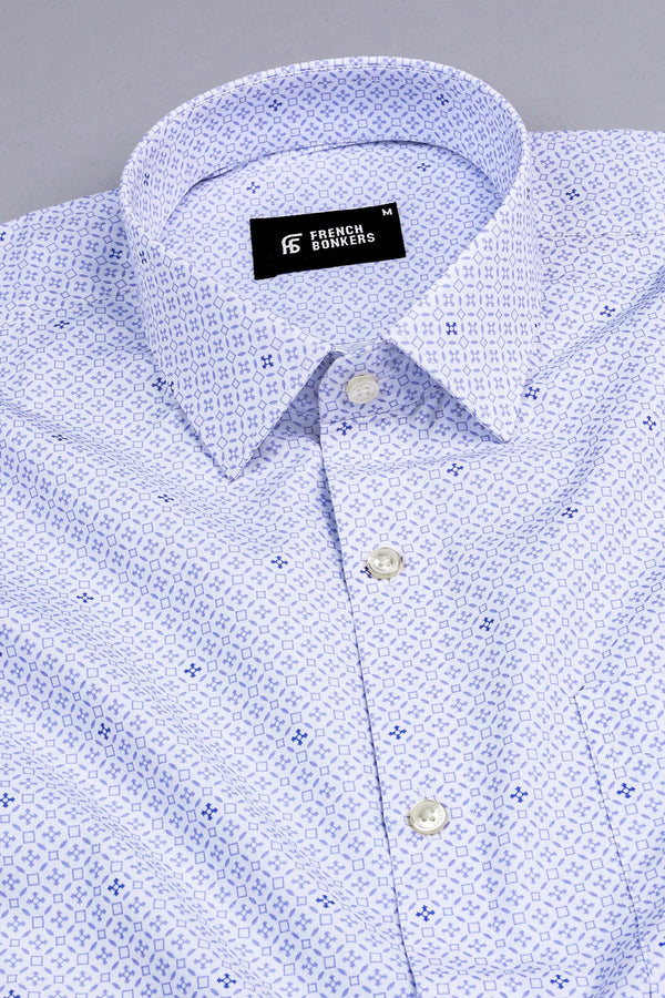 White with columbia blue spinnar with square printed shirt