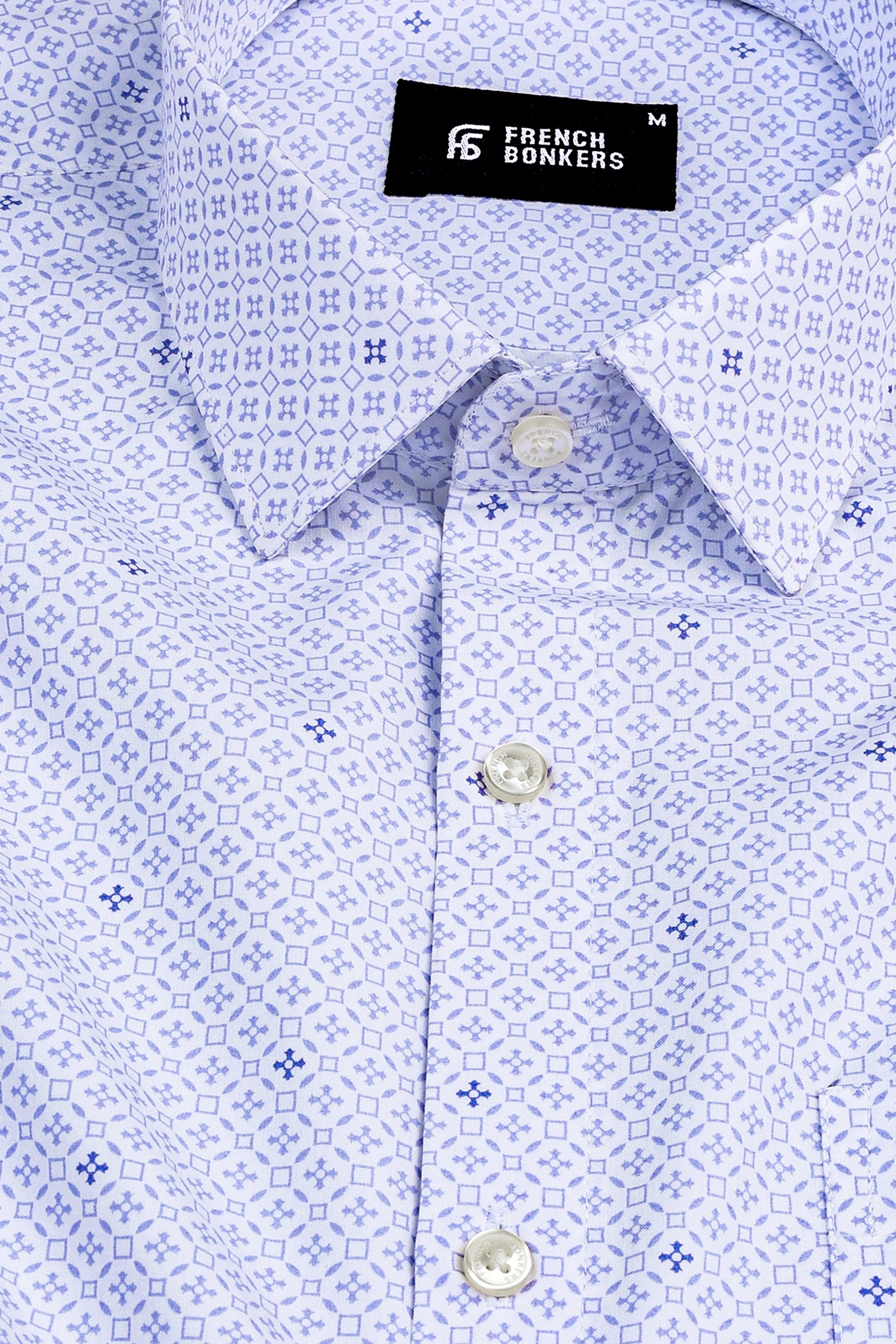 White with columbia blue spinnar with square printed shirt