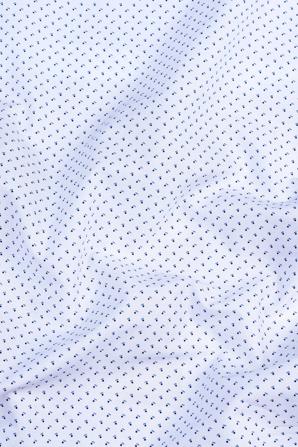 White with dark blue squre dot printed shirt