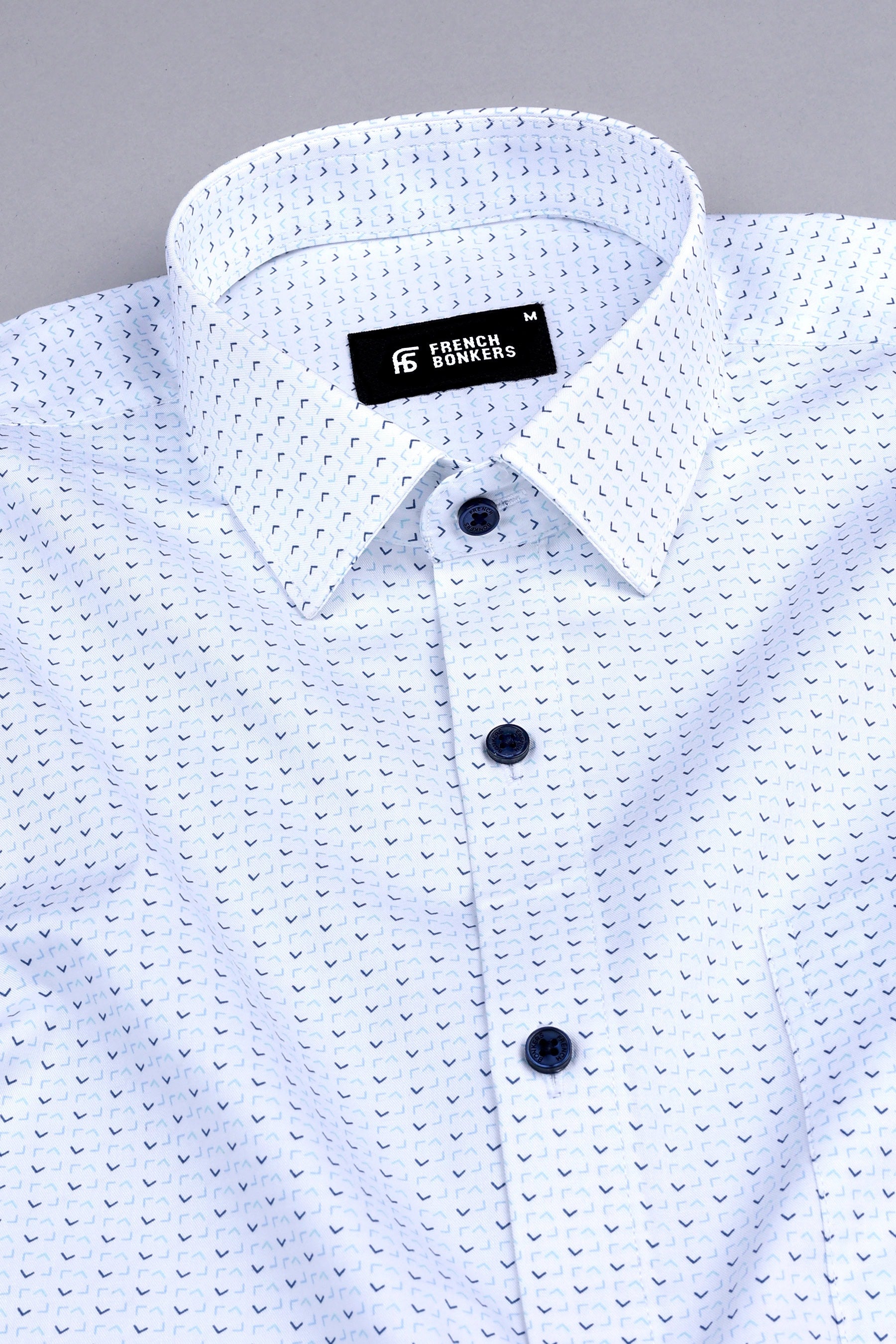 White with dark blue and sky blue geometrical printed shirt