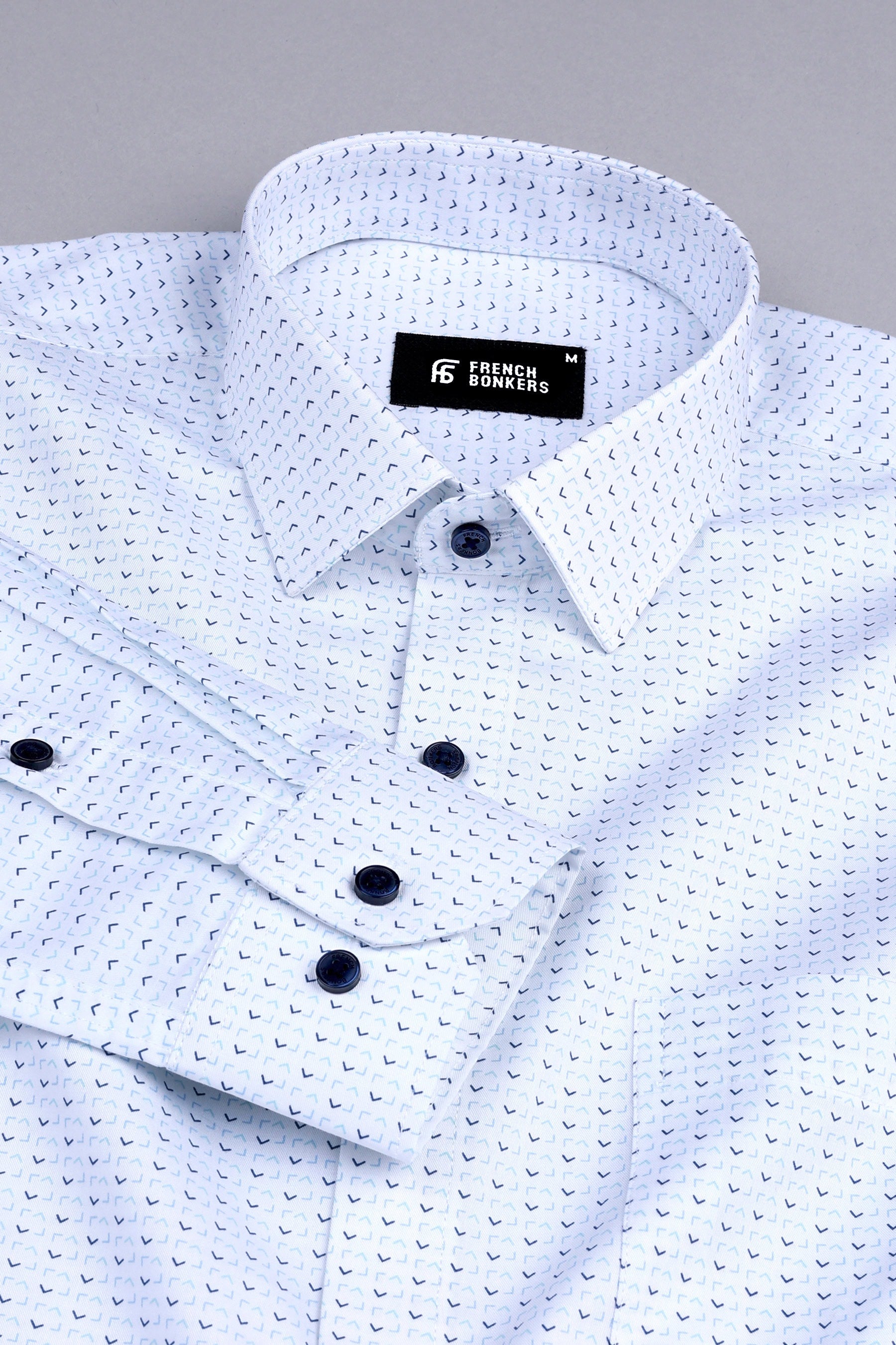 White with dark blue and sky blue geometrical printed shirt