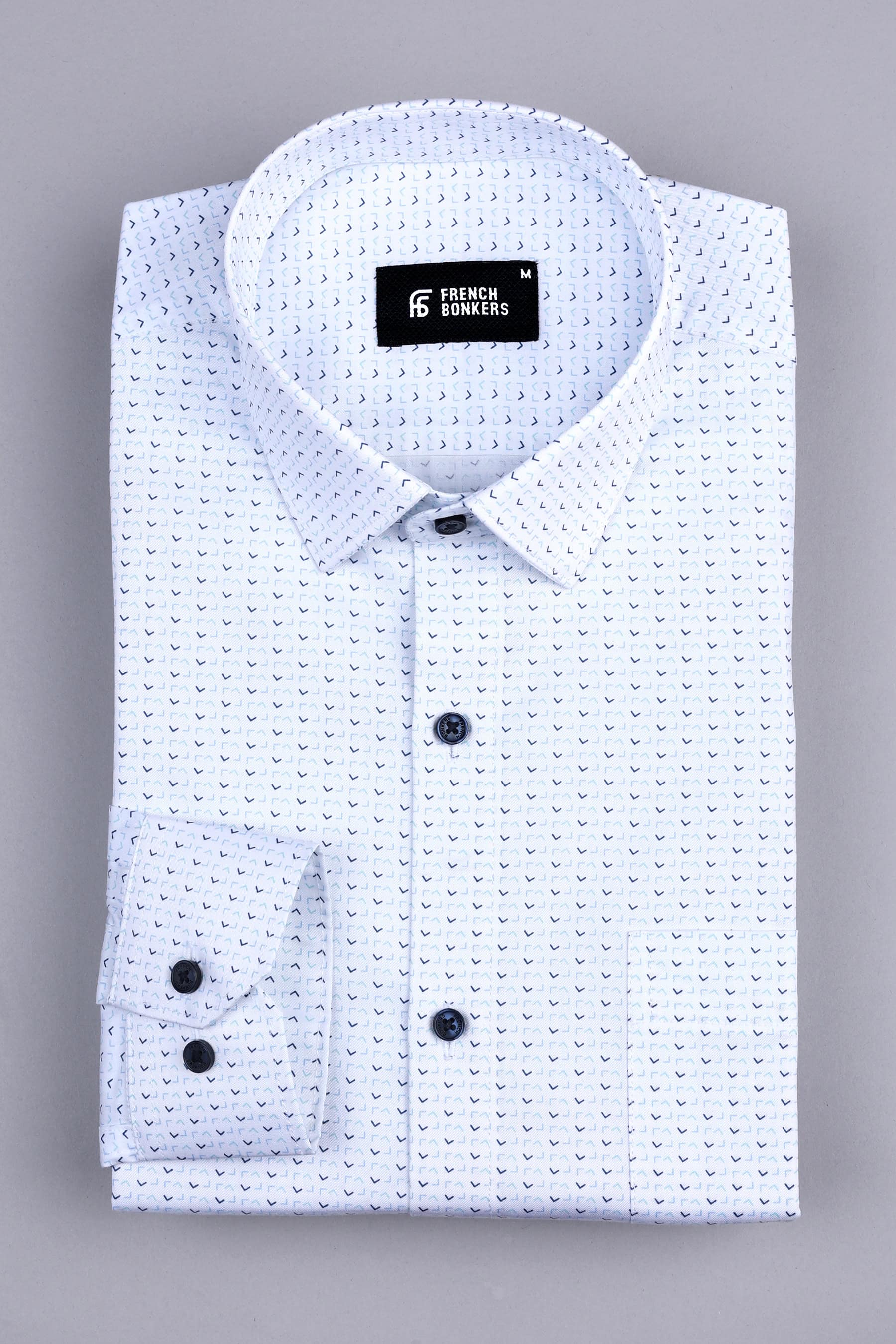 White with dark blue and sky blue geometrical printed shirt