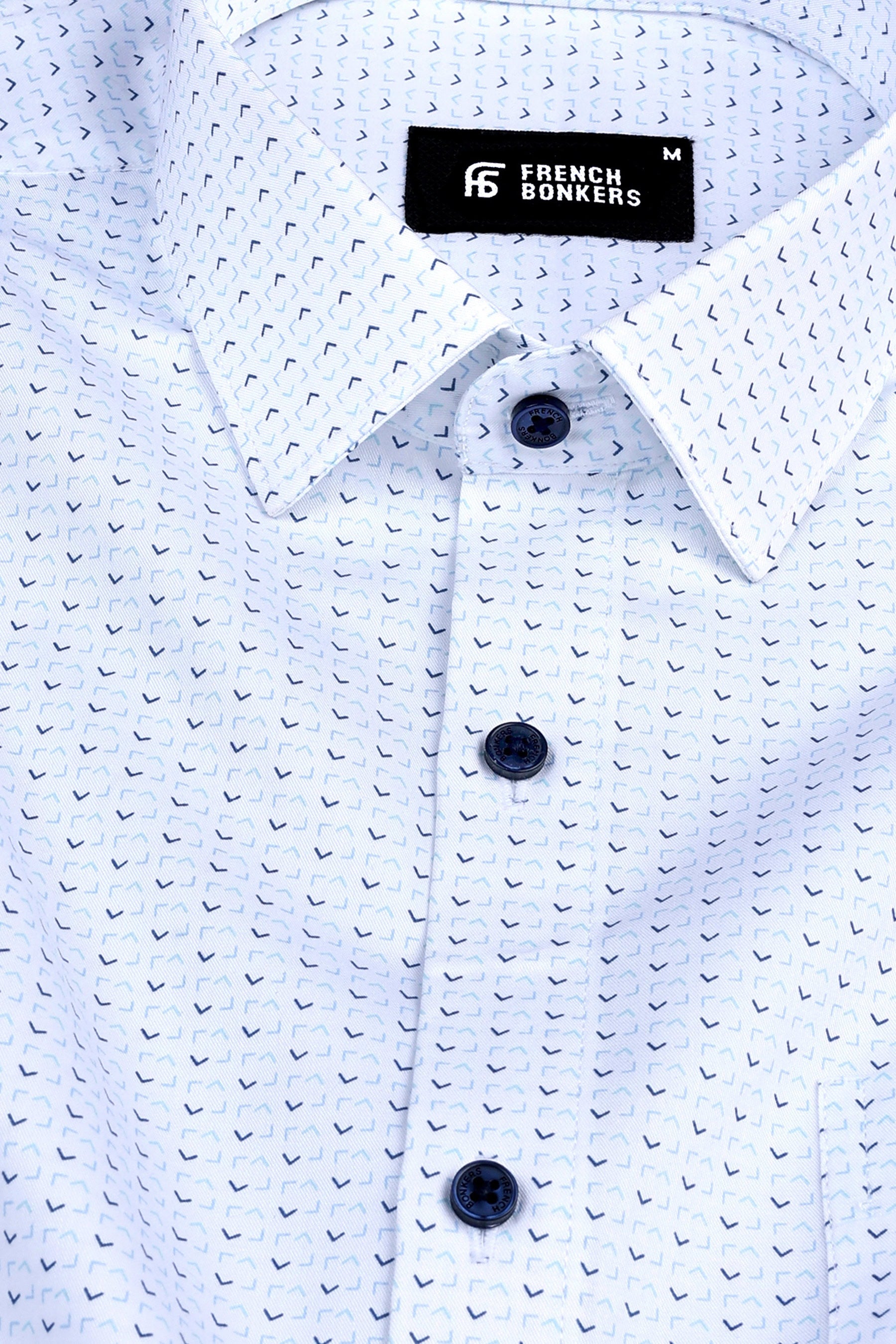 White with dark blue and sky blue geometrical printed shirt