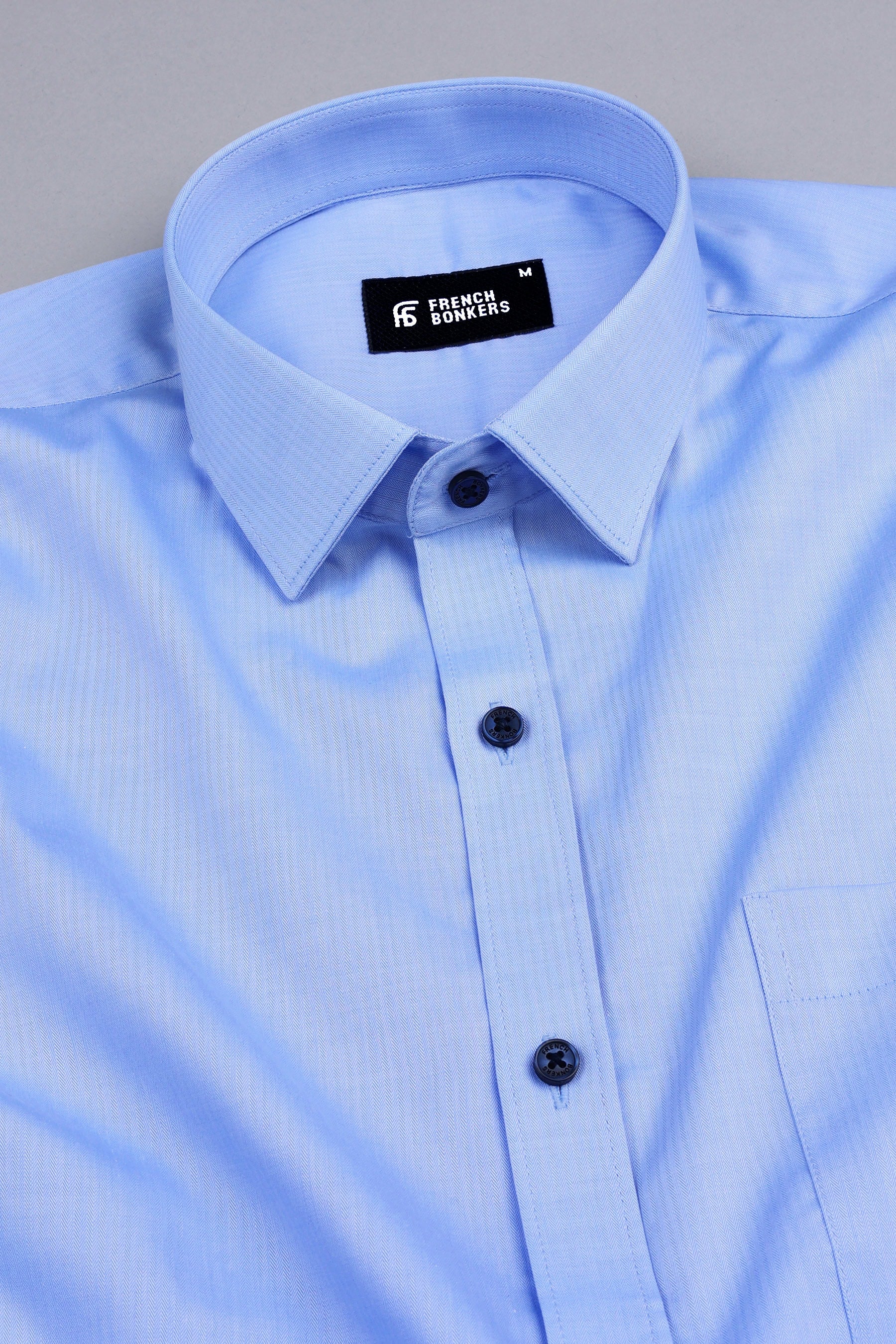 Light sky blue herringbone texture solid shirt