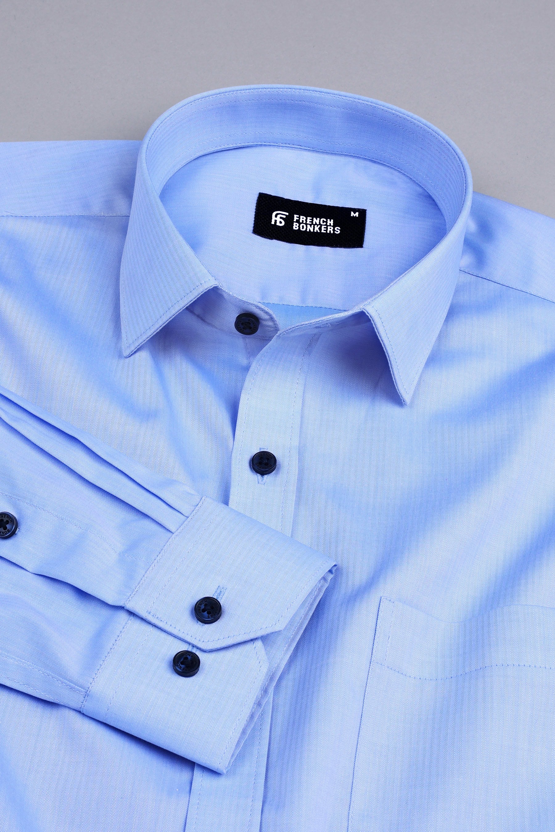 Light sky blue herringbone texture solid shirt