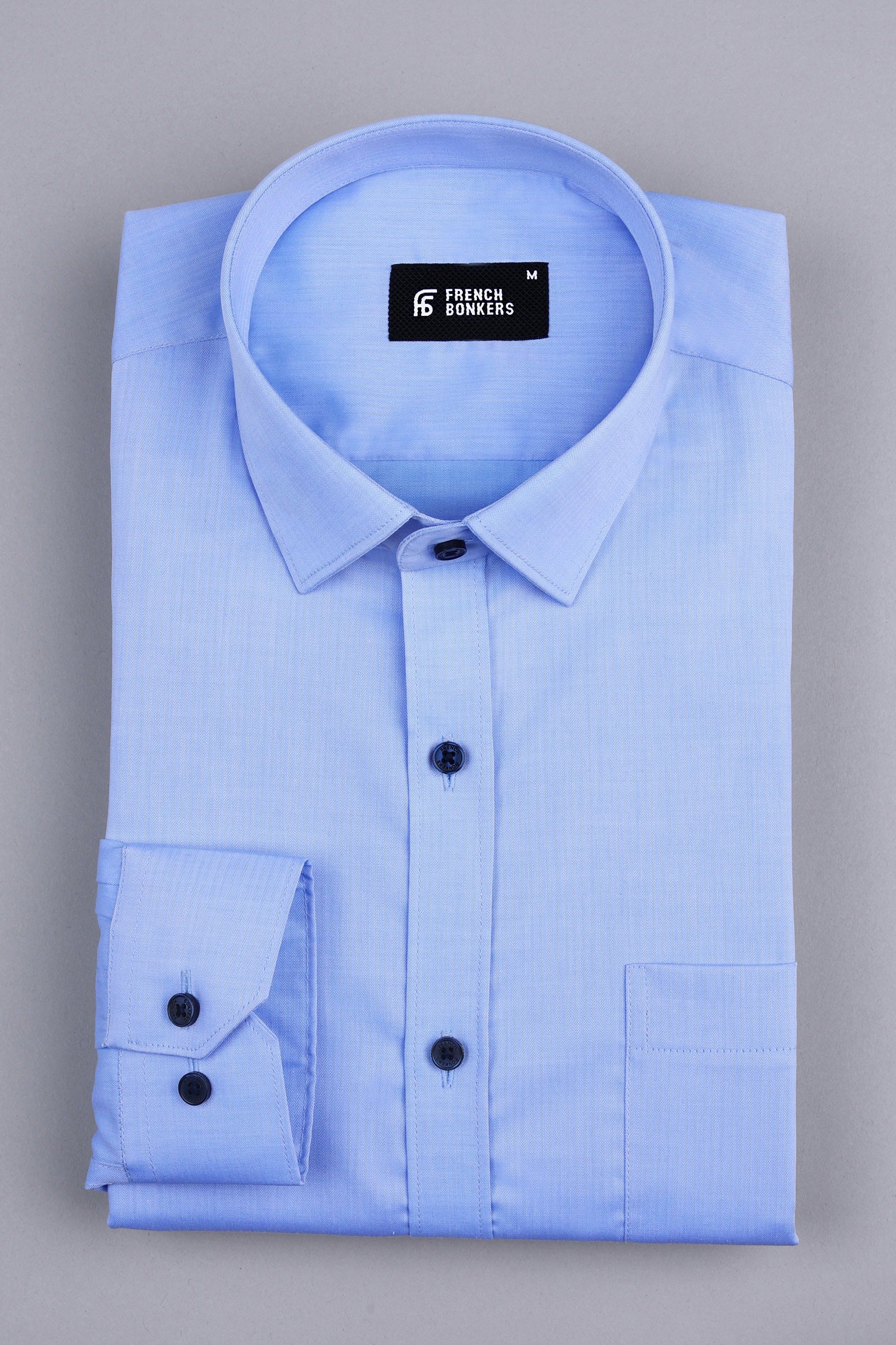 Light sky blue herringbone texture solid shirt