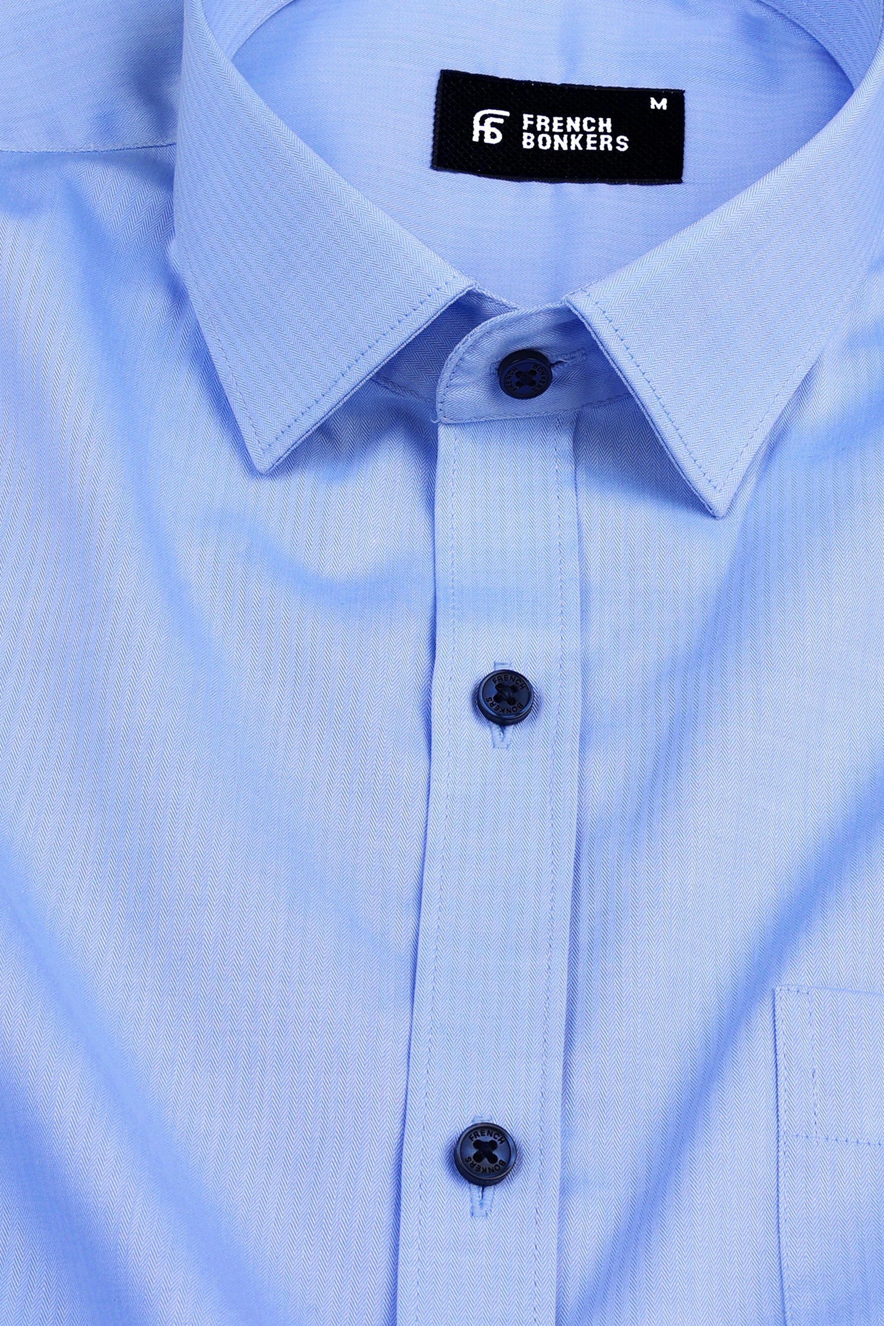 Light sky blue herringbone texture solid shirt