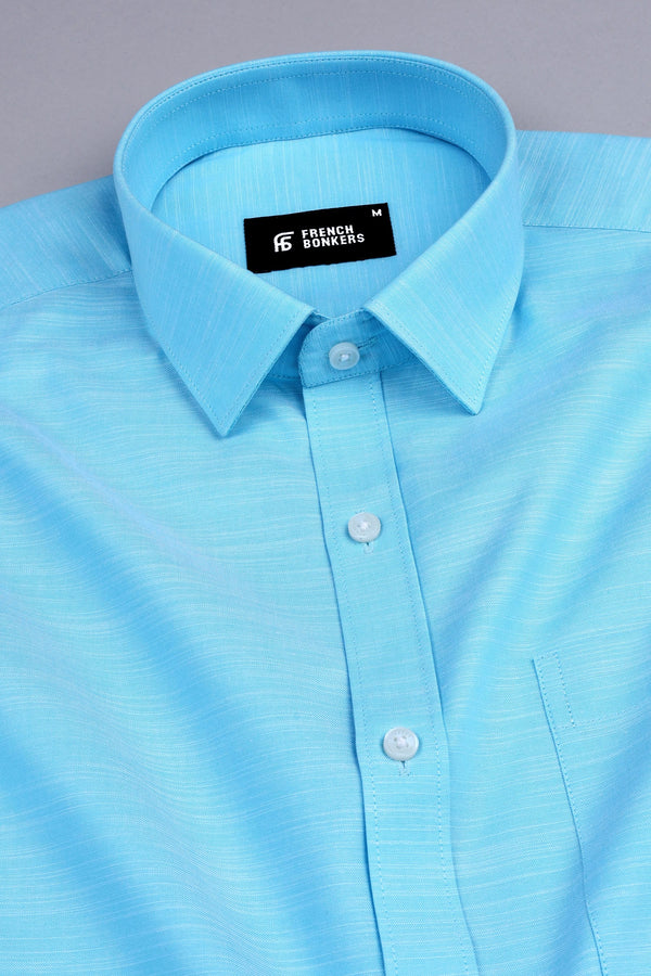 Electric sky blue with white ruff lines solid shirt